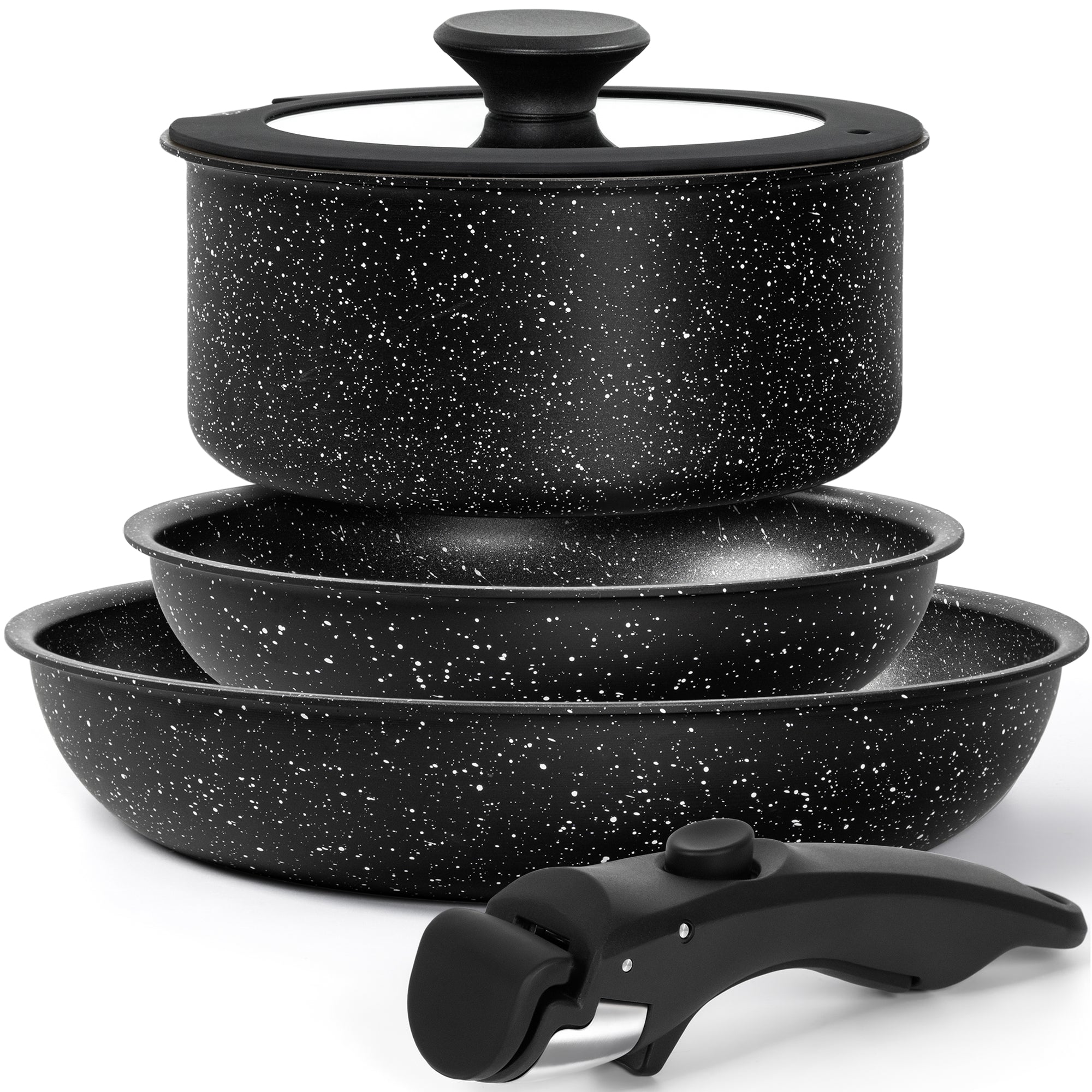 MICHELANGELO Pots and Pans Set Detachable Handle, 5Pcs, Black