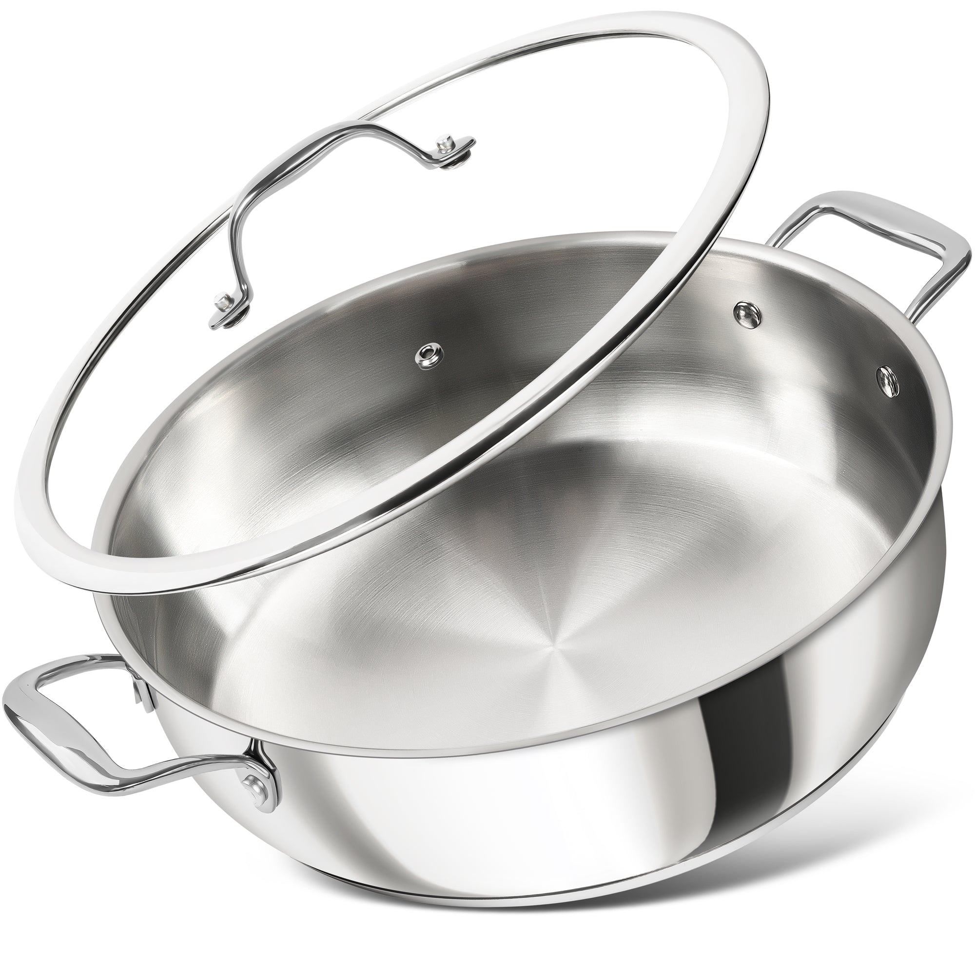 MICHELANGELO 12inch Stainless Steel Pan with Lid - 6 Quart Saute Pan, Deep Frying Pan
