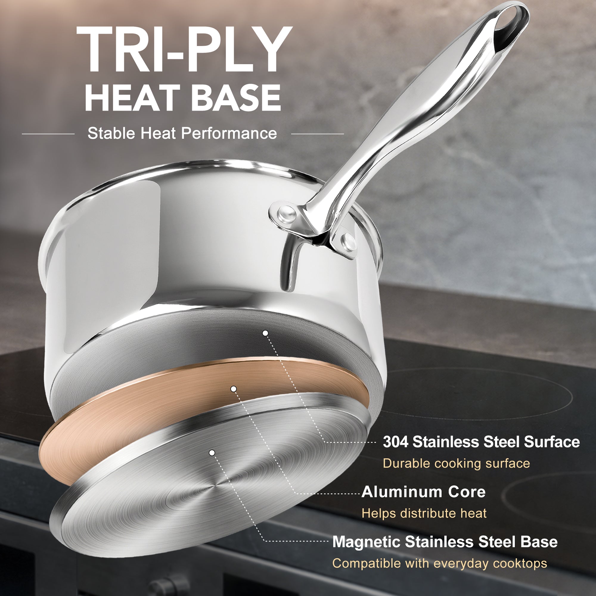 MICHELANGELO Stainless Steel Pots and Pans Set, 6-Piece Cookware Set