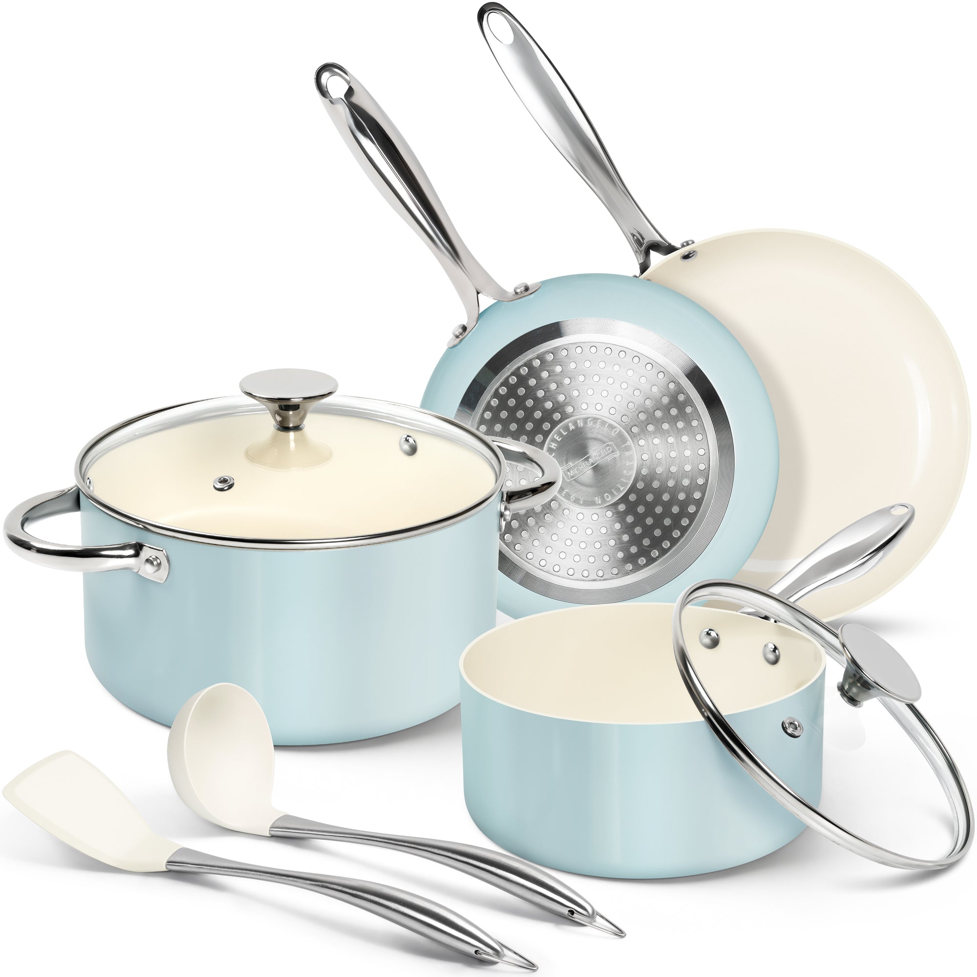 MICHELANGELO Cookware Set 8 Piece Nonstick Ceramic Pots and Pans Set Blue
