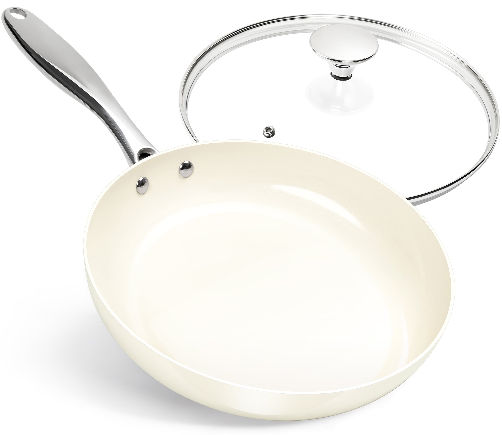 MICHELANGELO Non Stick Frying Pan with Lid, Non Toxic Ceramic Skillet, White