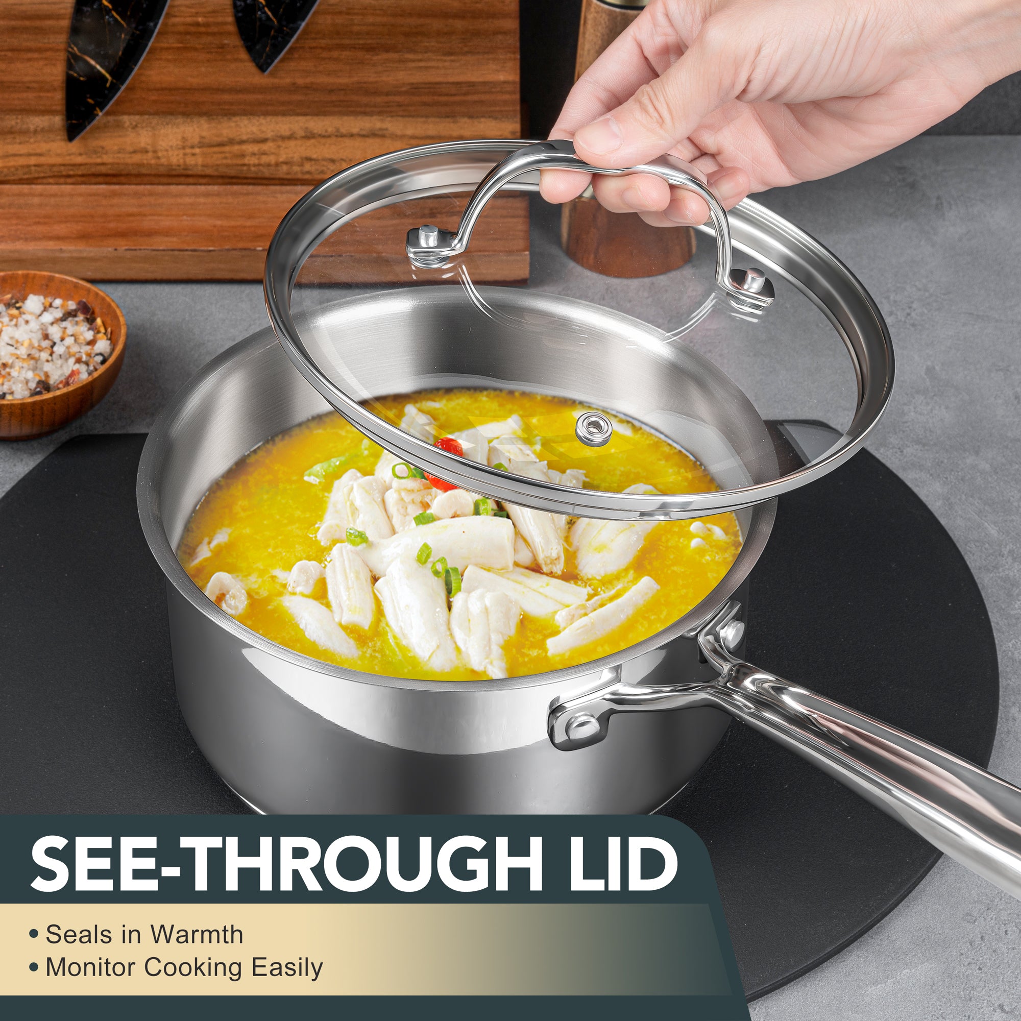 MICHELANGELO Stainless Steel Sauce Pans Set, Nonstick Sauce Pans 1QT & 2QT & 3QT
