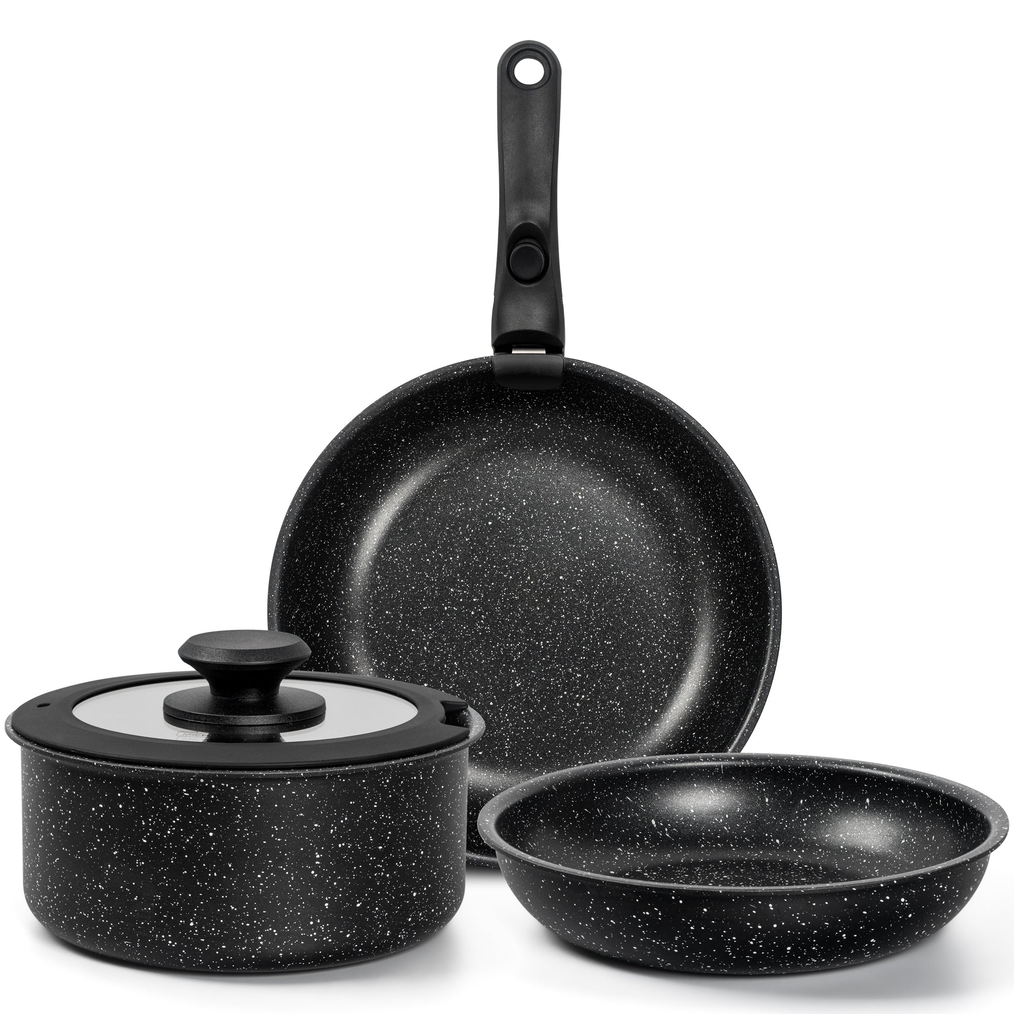 MICHELANGELO Pots and Pans Set Detachable Handle, 5Pcs, Black