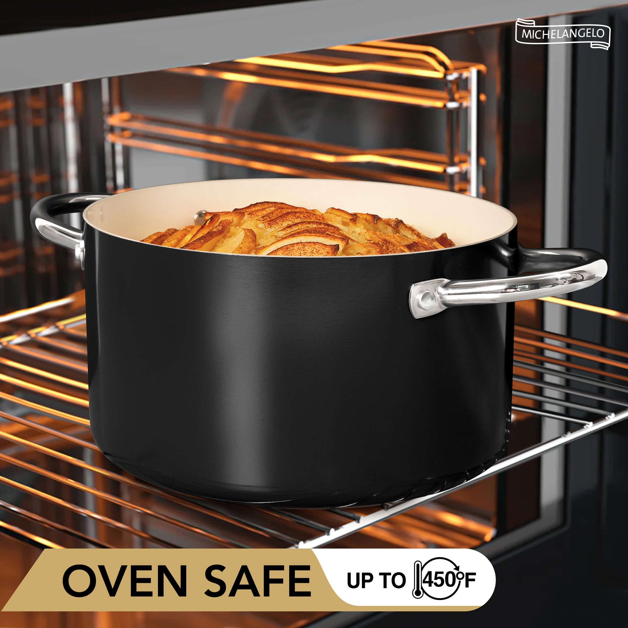 MICHELANGELO Stock Pot with Lid, Nonstick 6 Quart Soup Pot with Ceramic Coating, Black