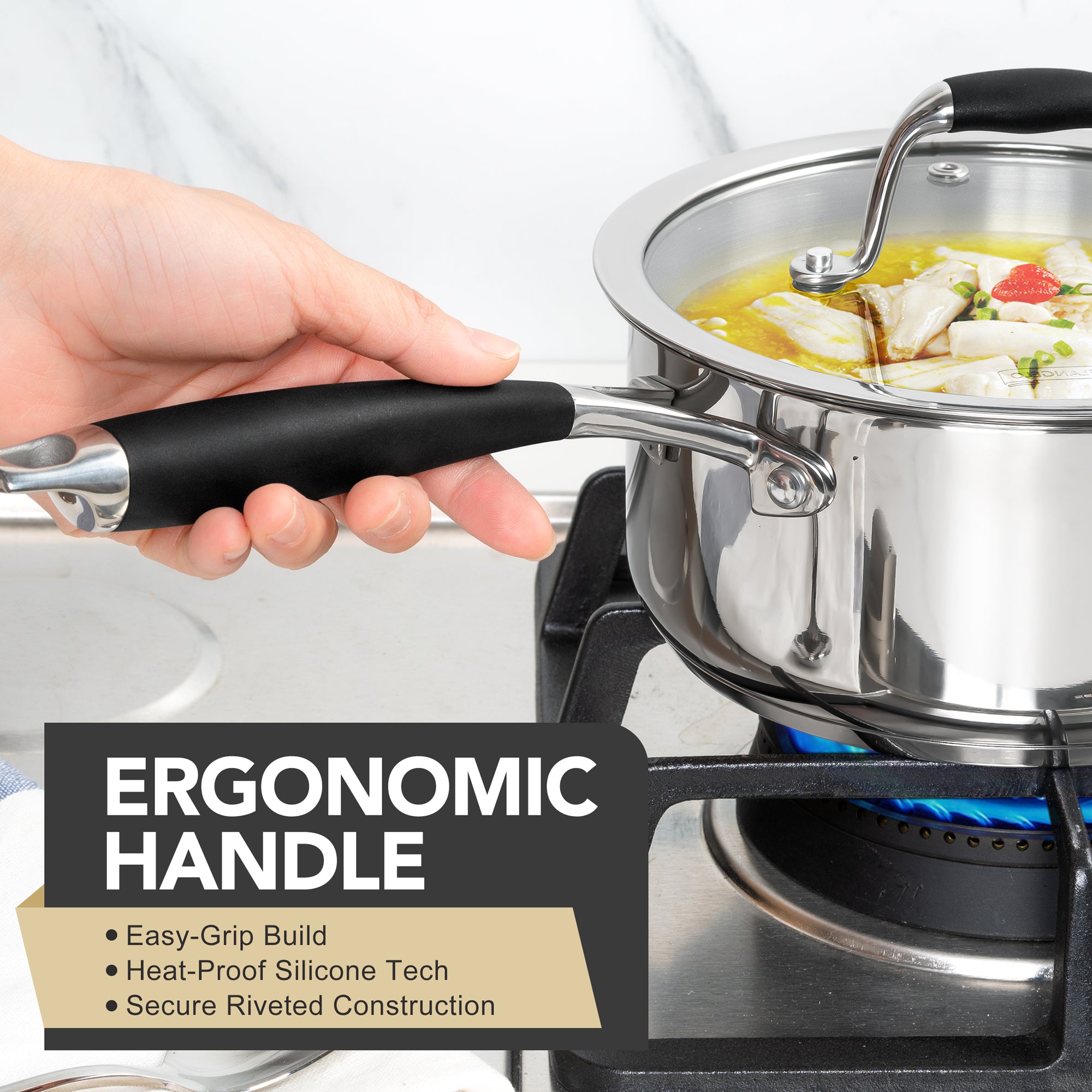 MICHELANGELO Triply Stainless Steel Saucepan with Lid 6 Pcs,Multipurpose Saucepans Set-1QT & 2QT & 3QT