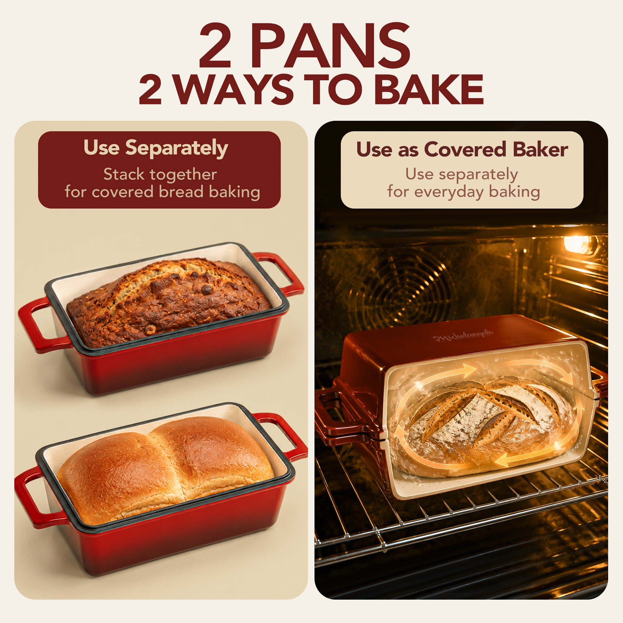 MICHELANGELO Enameled Cast Iron Bread Pan with Lid, 9x5 Sourdough Loaf Pan