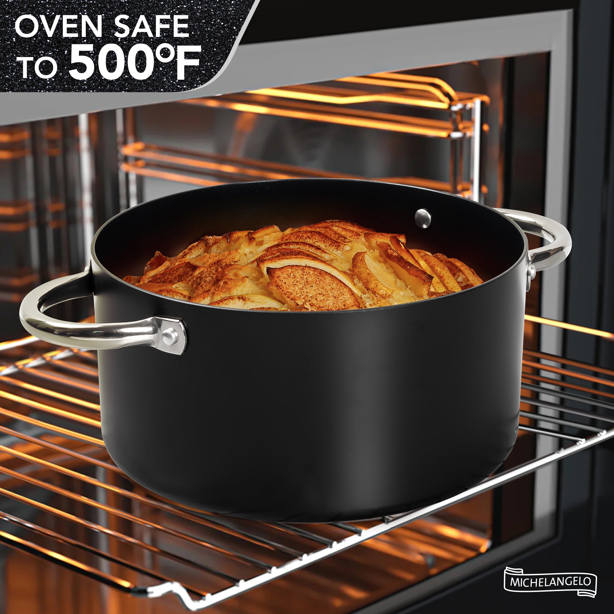 MICHELANGELO Stock Pot with Lid Non Stick Ceramic Coating Soup Pot Black