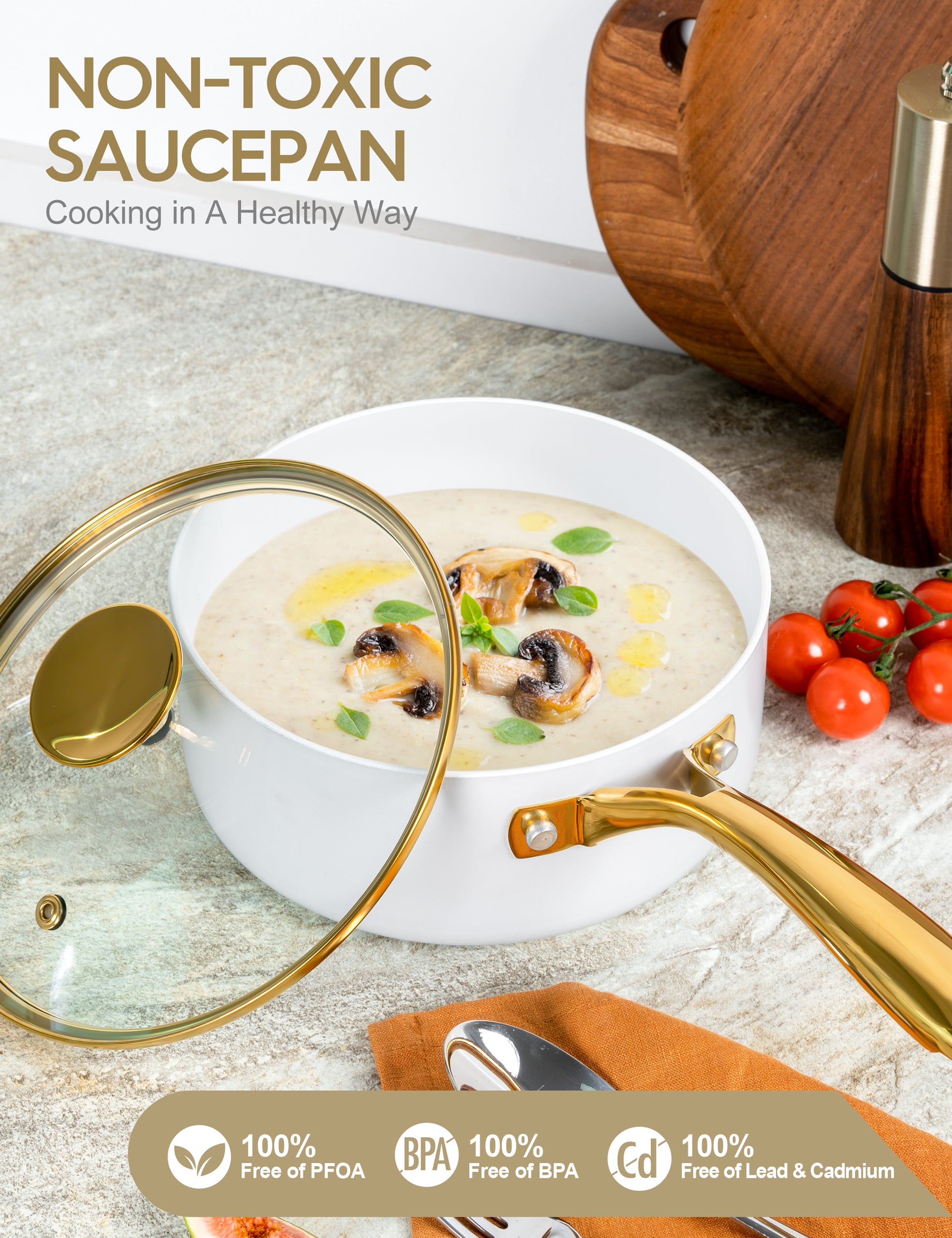 MICHELANGELO Nonstick Saucepan with Lid 1Qt & 2Qt & 3Qt