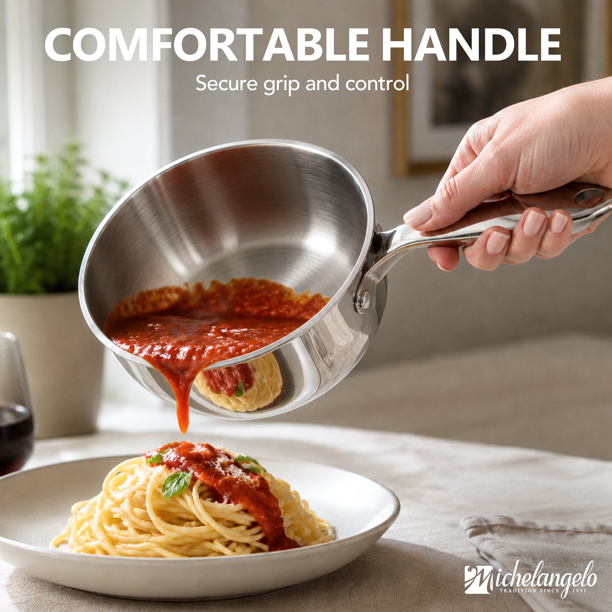 MICHELANGELO 5-Piece Stainless Steel Pots and Pans Set with Glass Lids