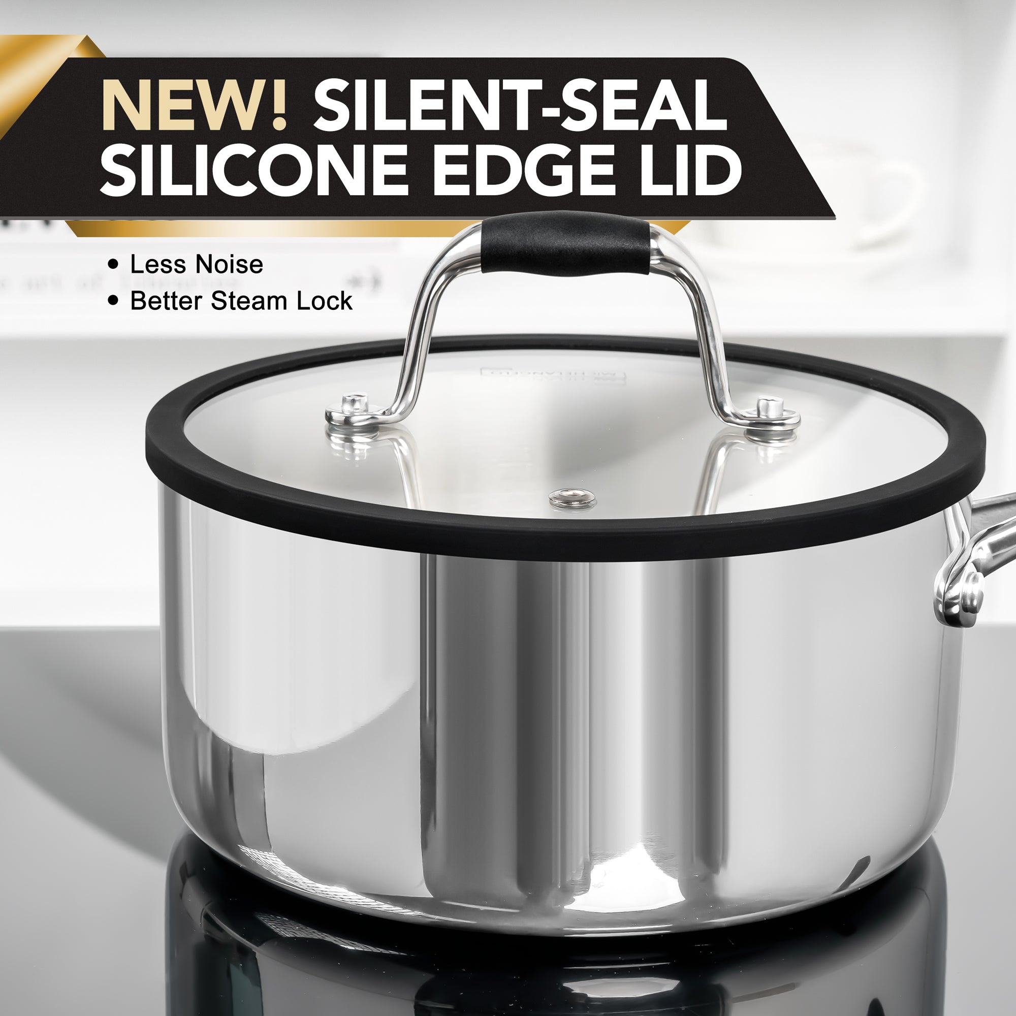 MICHELANGELO Triply Stainless Steel Saucepan Set with Strainer Lid- 1QT & 2QT & 3QT