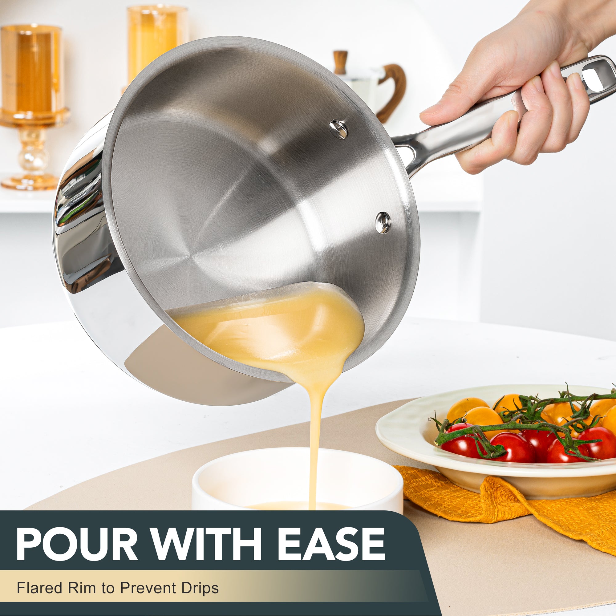 MICHELANGELO Stainless Steel Sauce Pans Set, Nonstick Sauce Pans 1QT & 2QT & 3QT