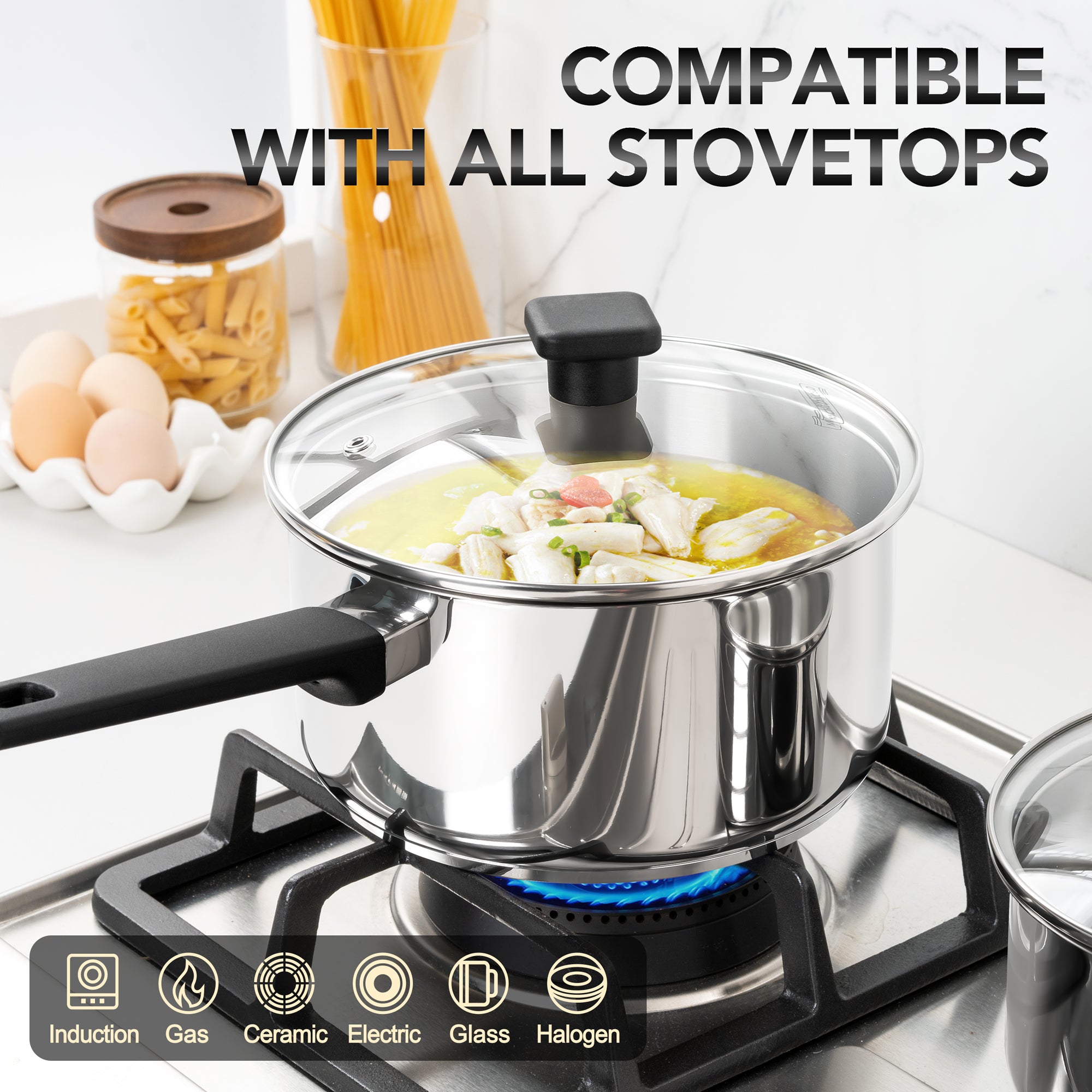 MICHELANGELO Stainless Steel Sauce Pan 1QT & 2QT & 3QT with Lid , Nonstick Sauce Pans Set