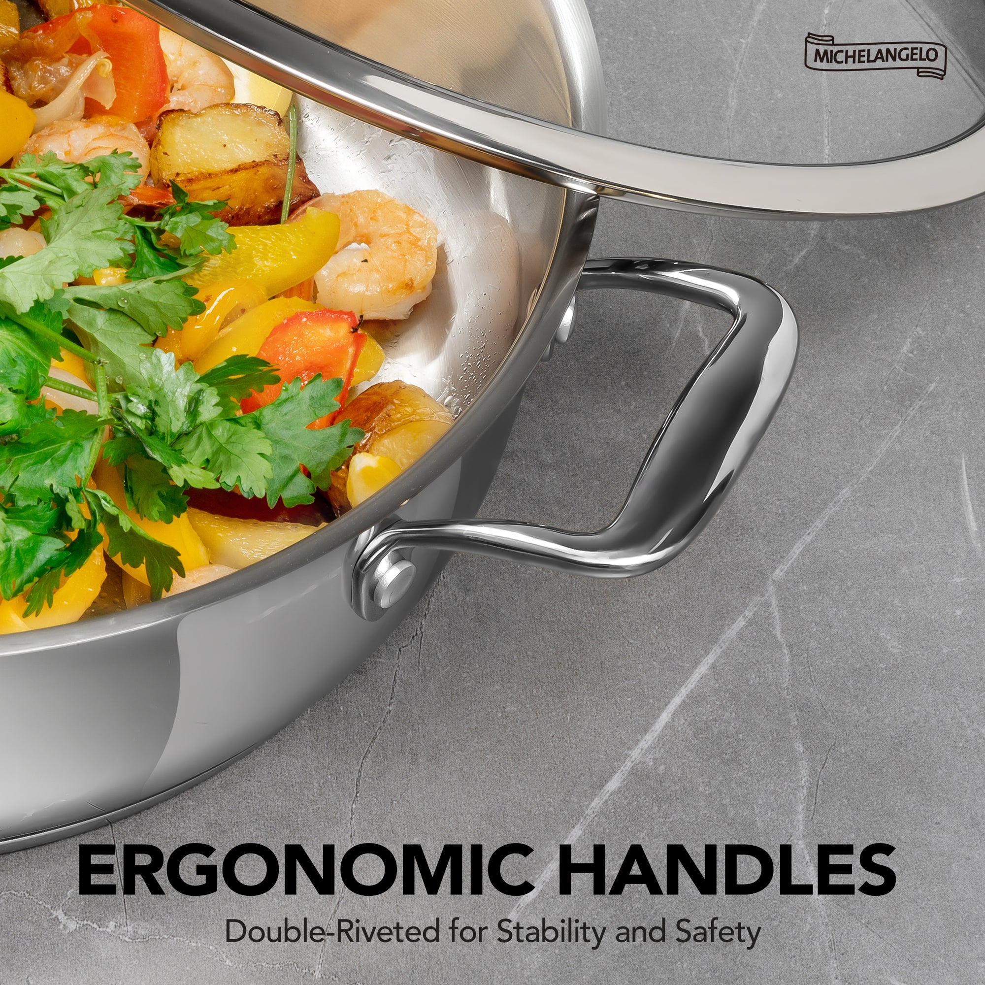 MICHELANGELO 12inch Stainless Steel Pan with Lid - 6 Quart Saute Pan, Deep Frying Pan