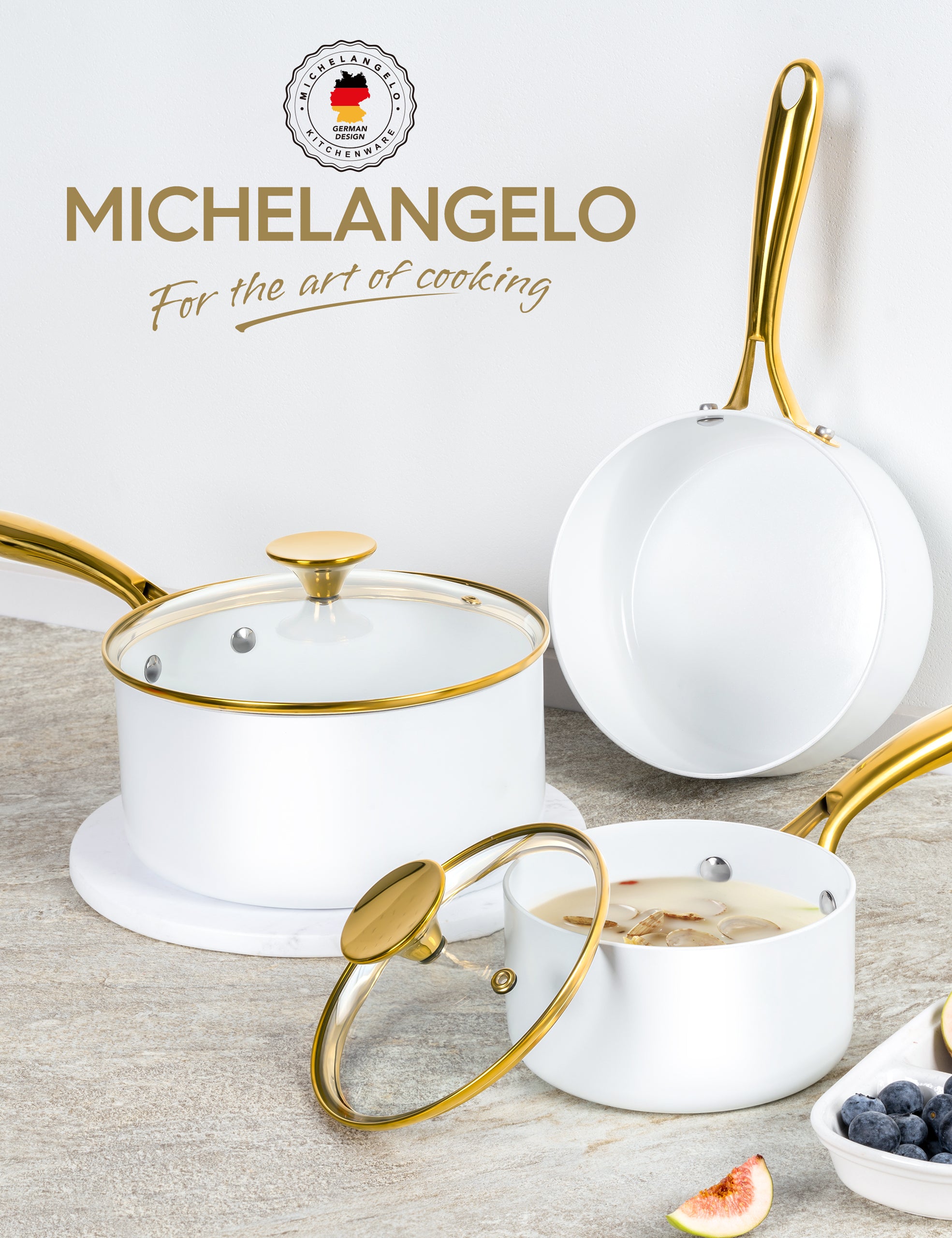 MICHELANGELO Nonstick Saucepan with Lid 1Qt & 2Qt & 3Qt