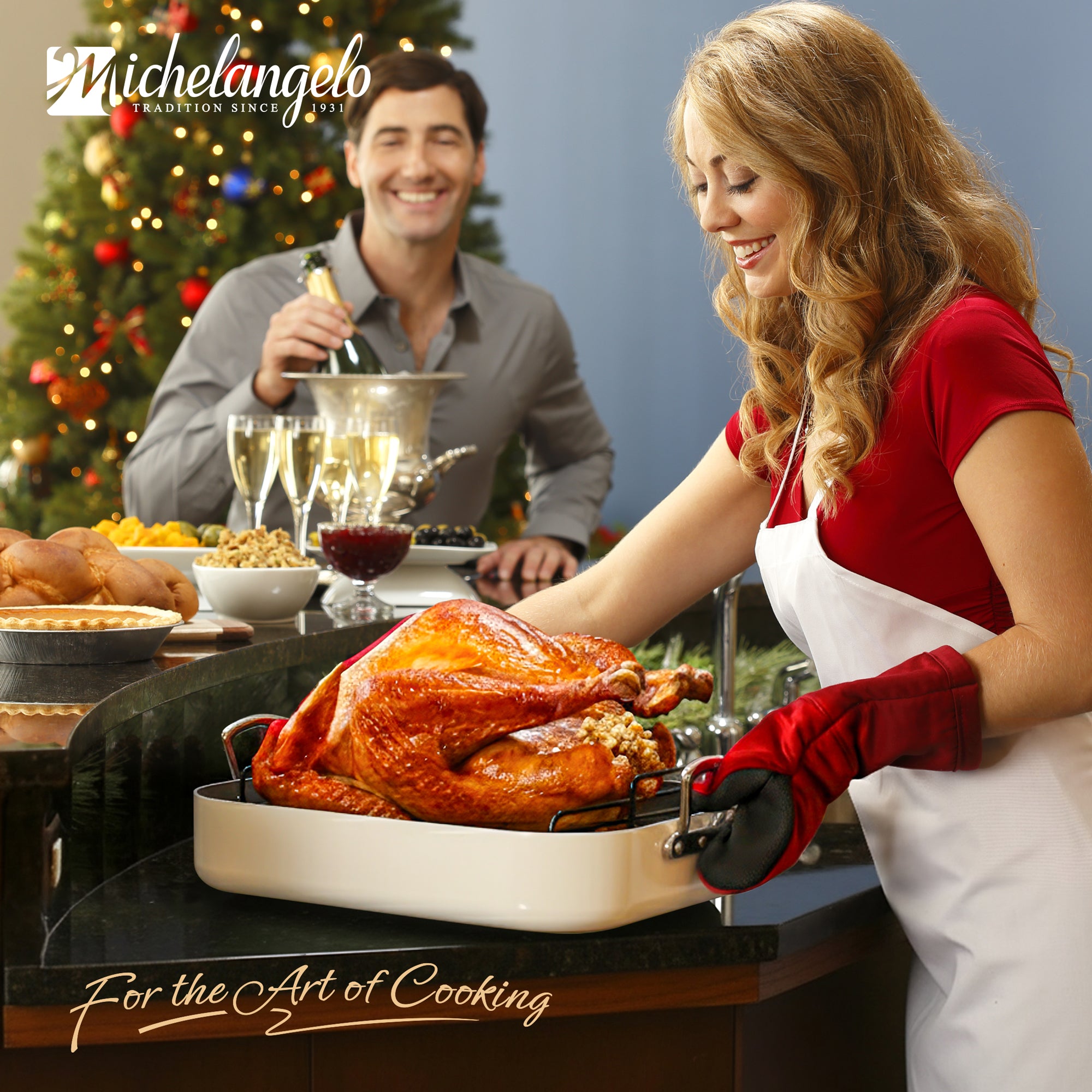 MICHELANGELO Nonstick Ceramic Roasting Pan with Rack，15 Inch x 13 Inch - Beige