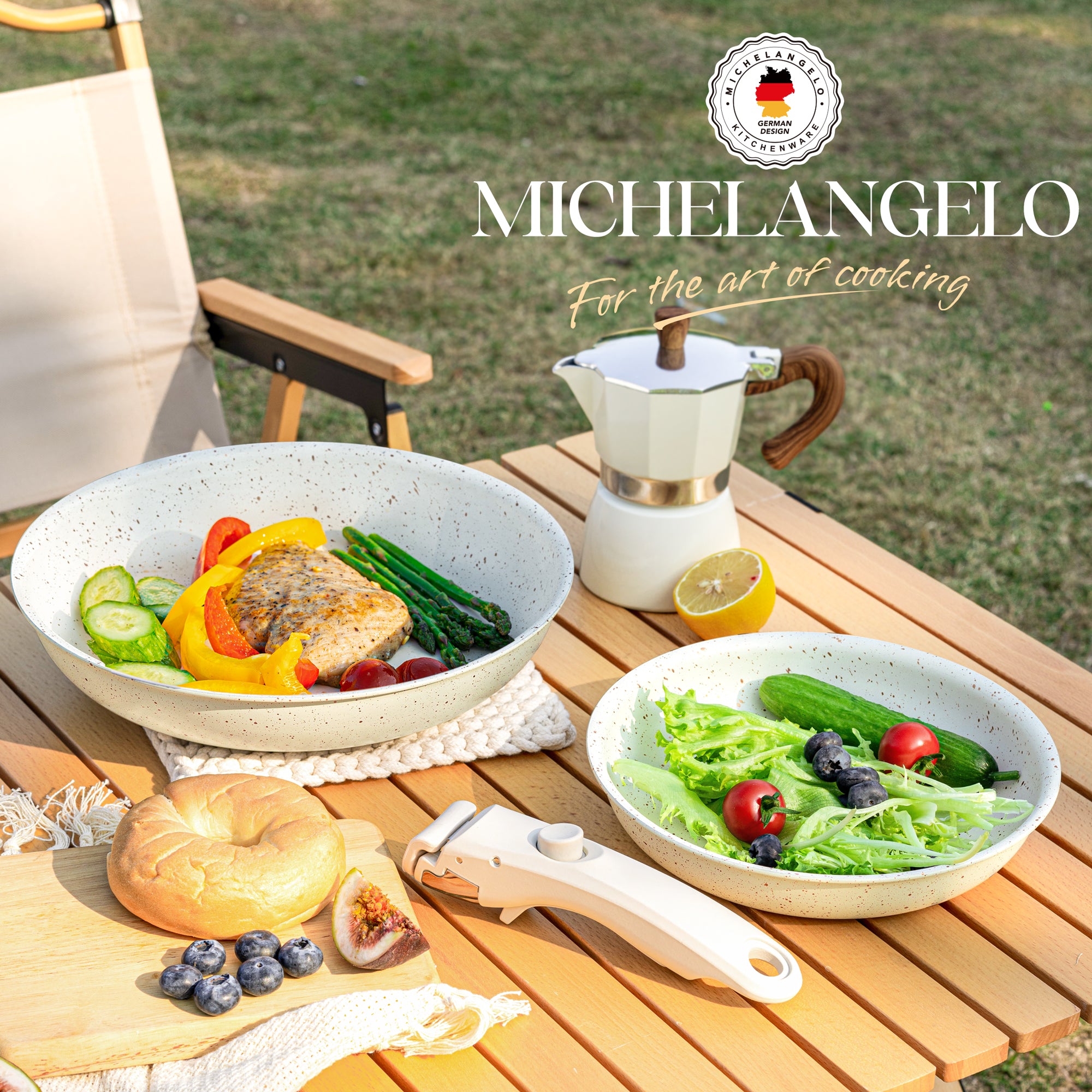 MICHELANGELO Nonstick Frying Pan Set Removable Handle, 8" and 10"，White