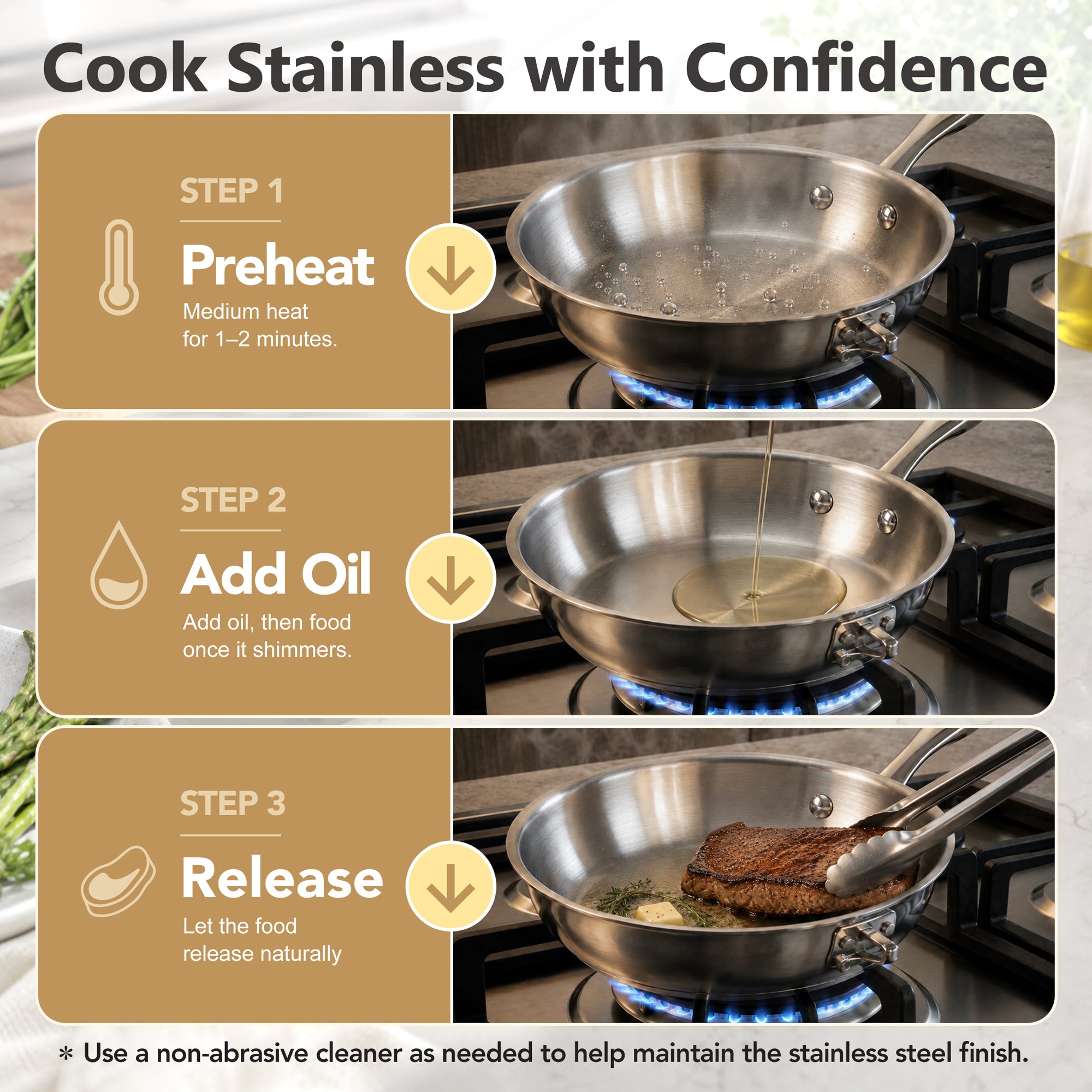 MICHELANGELO 5-Piece Stainless Steel Pots and Pans Set with Glass Lids
