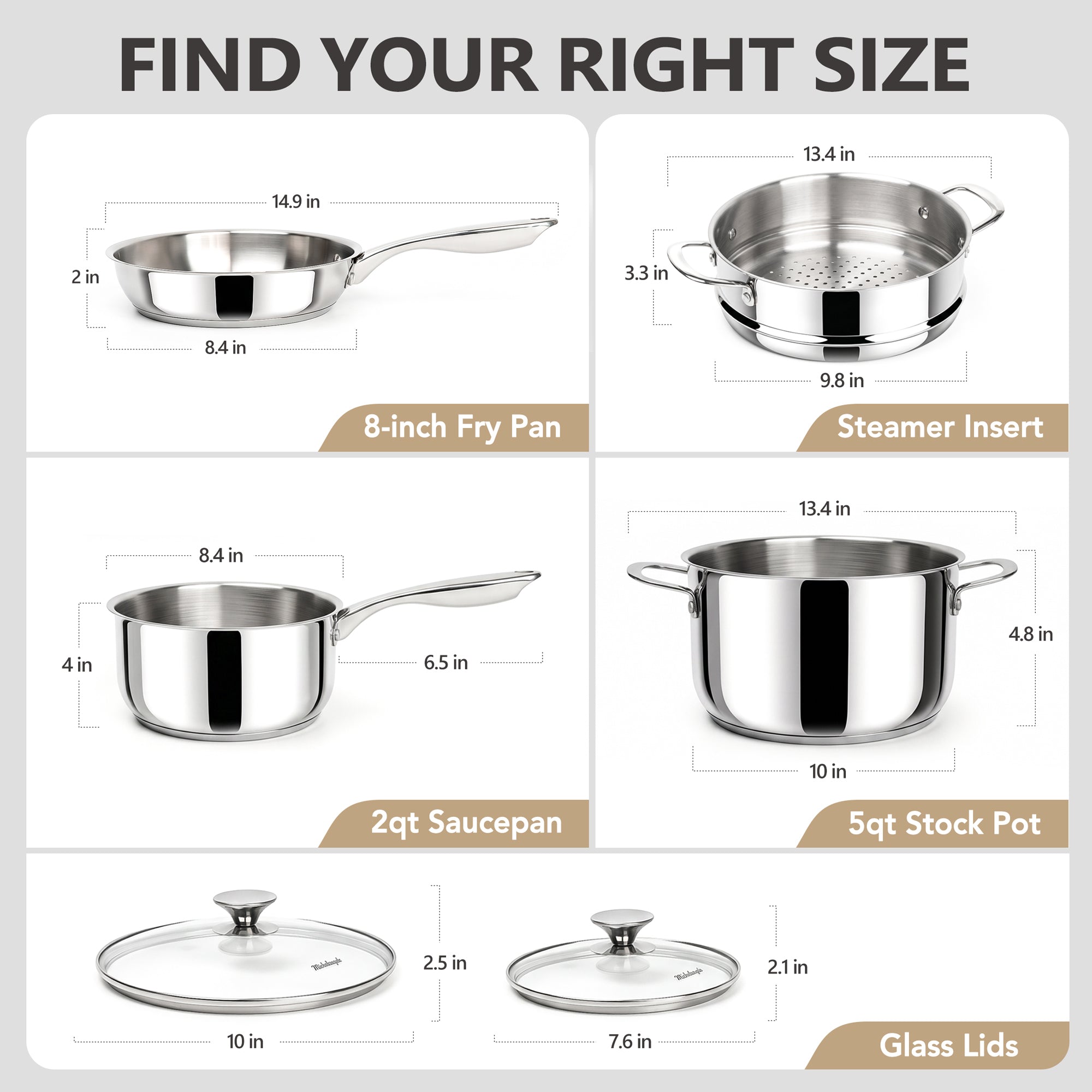 MICHELANGELO Stainless Steel Pots and Pans Set, 6-Piece Cookware Set
