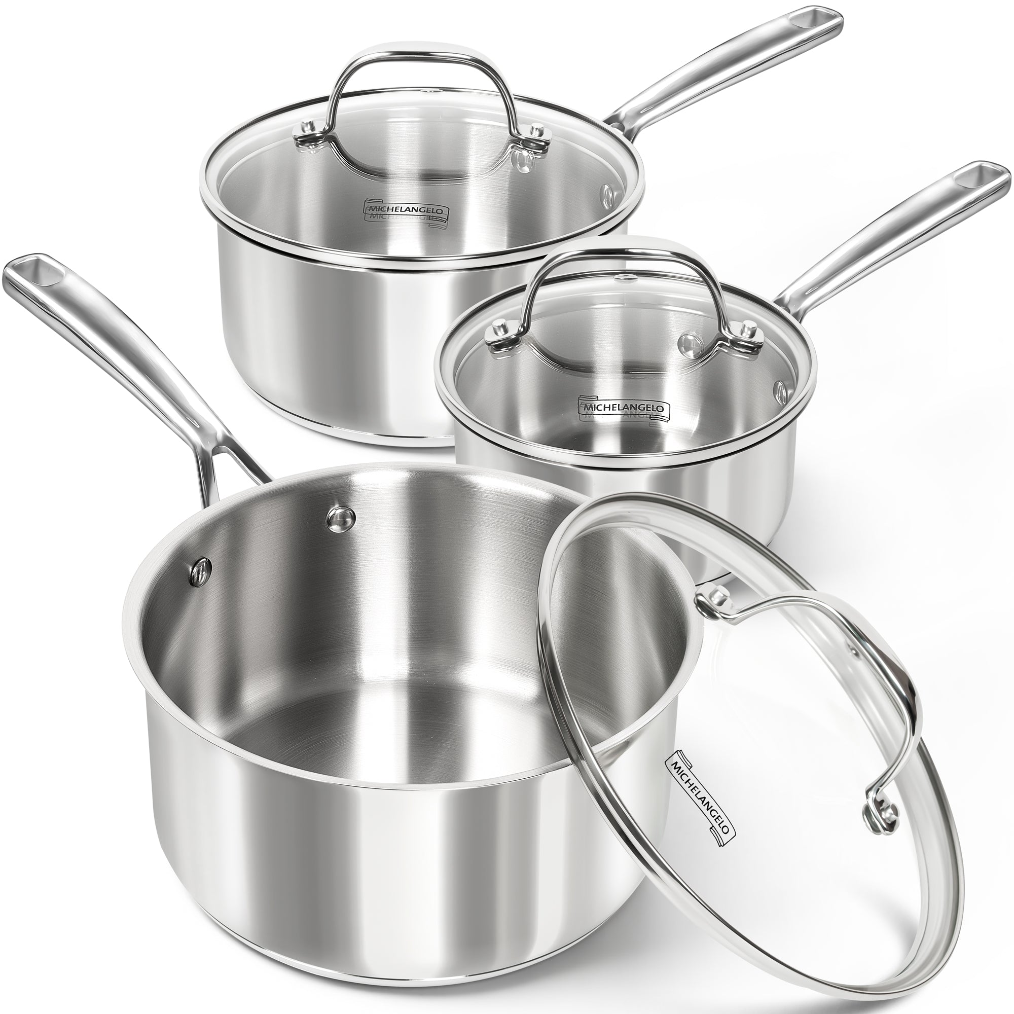 MICHELANGELO Stainless Steel Sauce Pans Set, Nonstick Sauce Pans 1QT & 2QT & 3QT