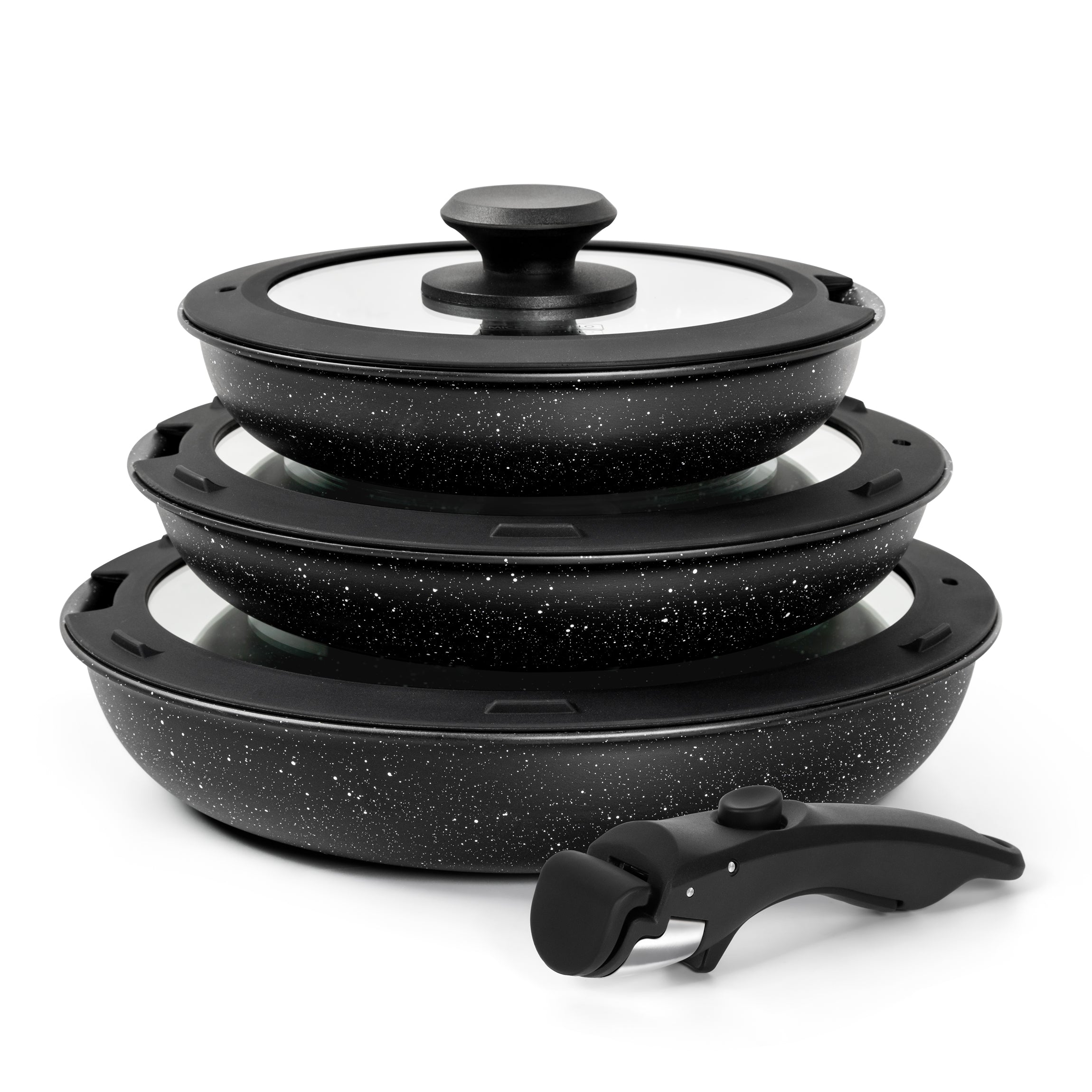 MICHELANGELO Nonstick Frying Pan Set with Lid, 8" 9.5" and 11" Fry Pans with Detachable Handle,Black