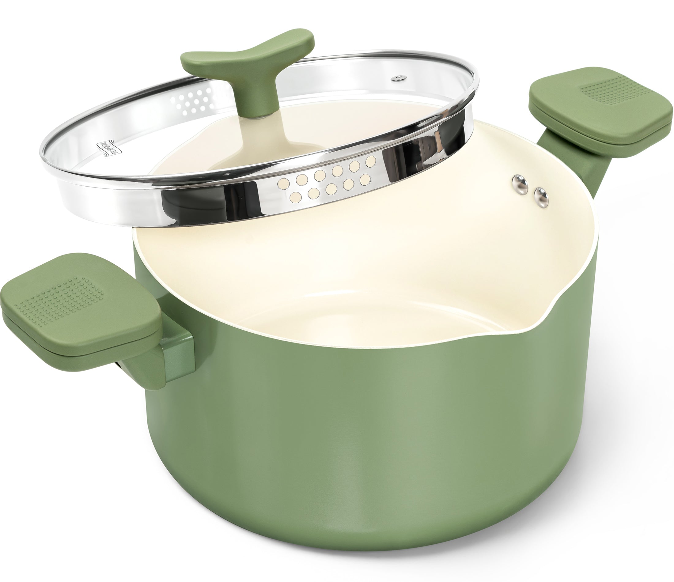 MICHELANGELO Pasta Pot with Strainer Lid- 6 Quart Non Stick  Cooking Pot Roden Green