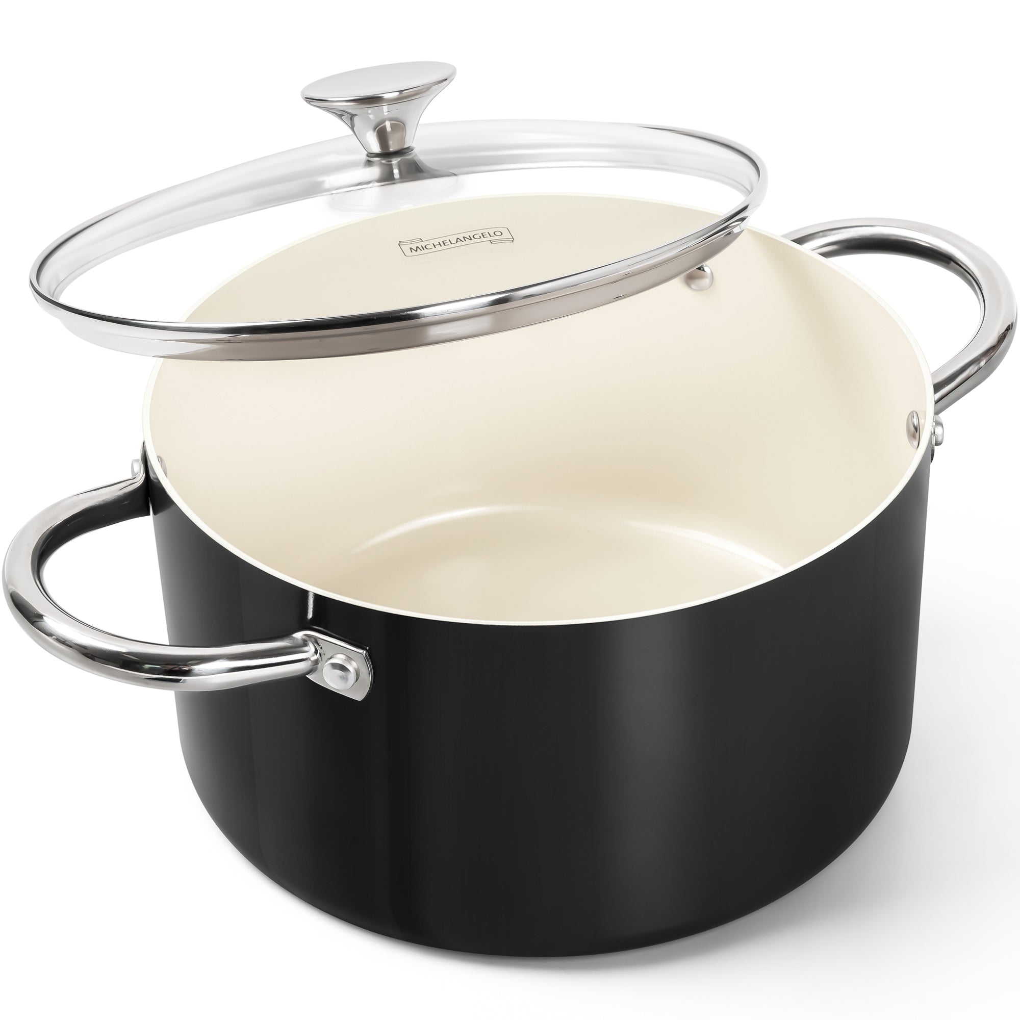 MICHELANGELO Stock Pot with Lid, Nonstick 6 Quart Soup Pot with Ceramic Coating, Black