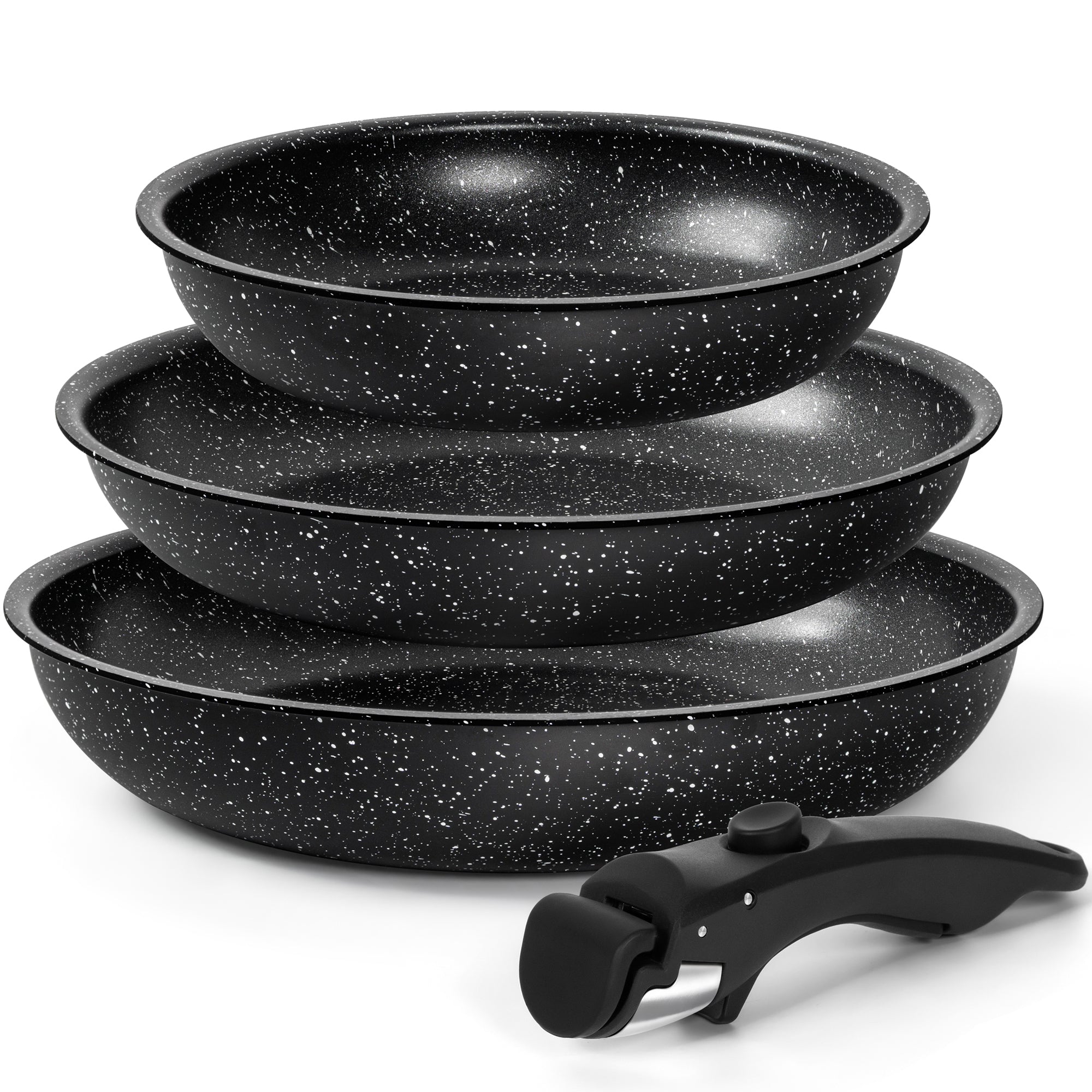 MICHELANGELO Nonstick Frying Pan Set Removable Handle, 8" 9.5" and 11", Black