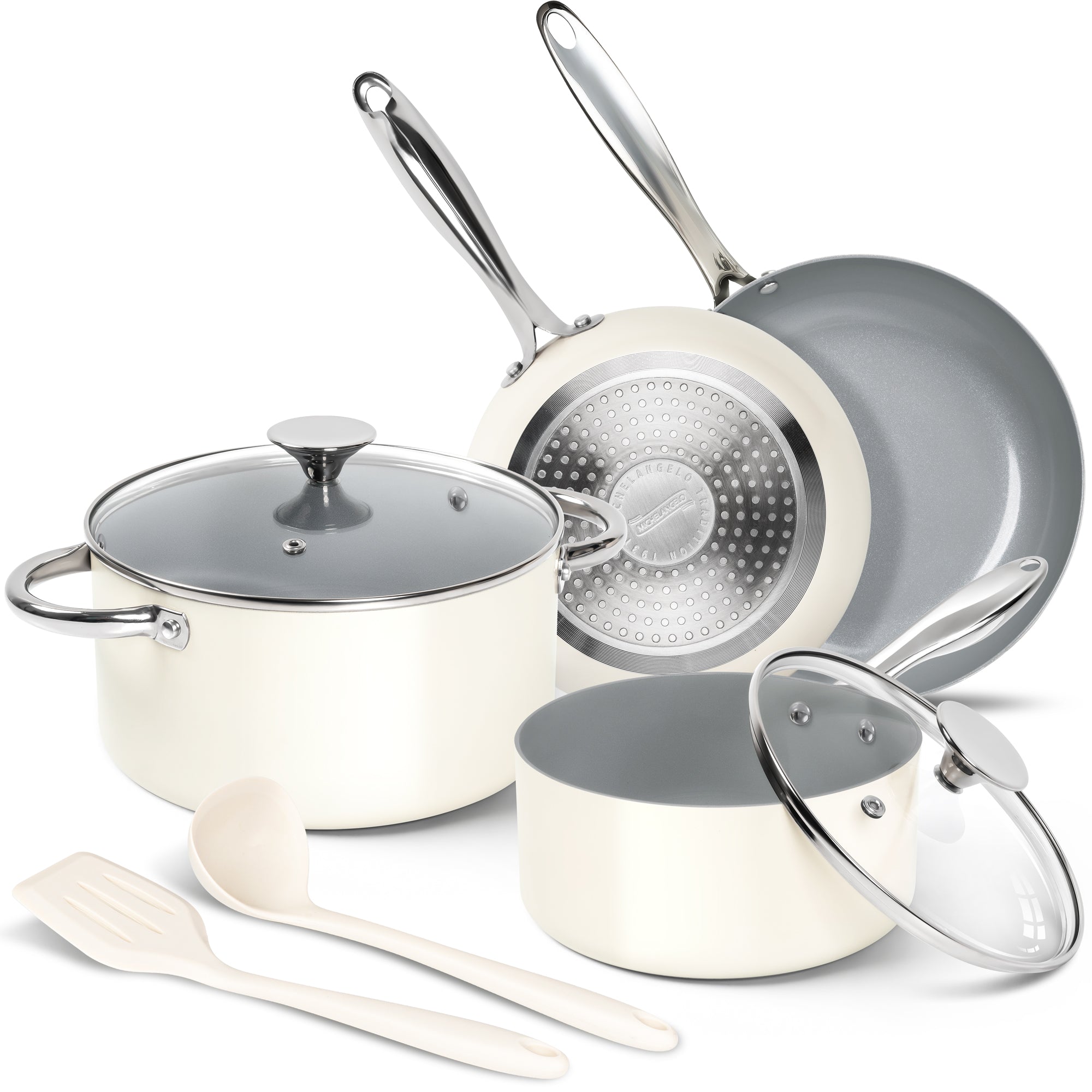 MICHELANGELO Pots and Pans Set Non Stick - Ceramic Cookware Set Non Toxic, Cream