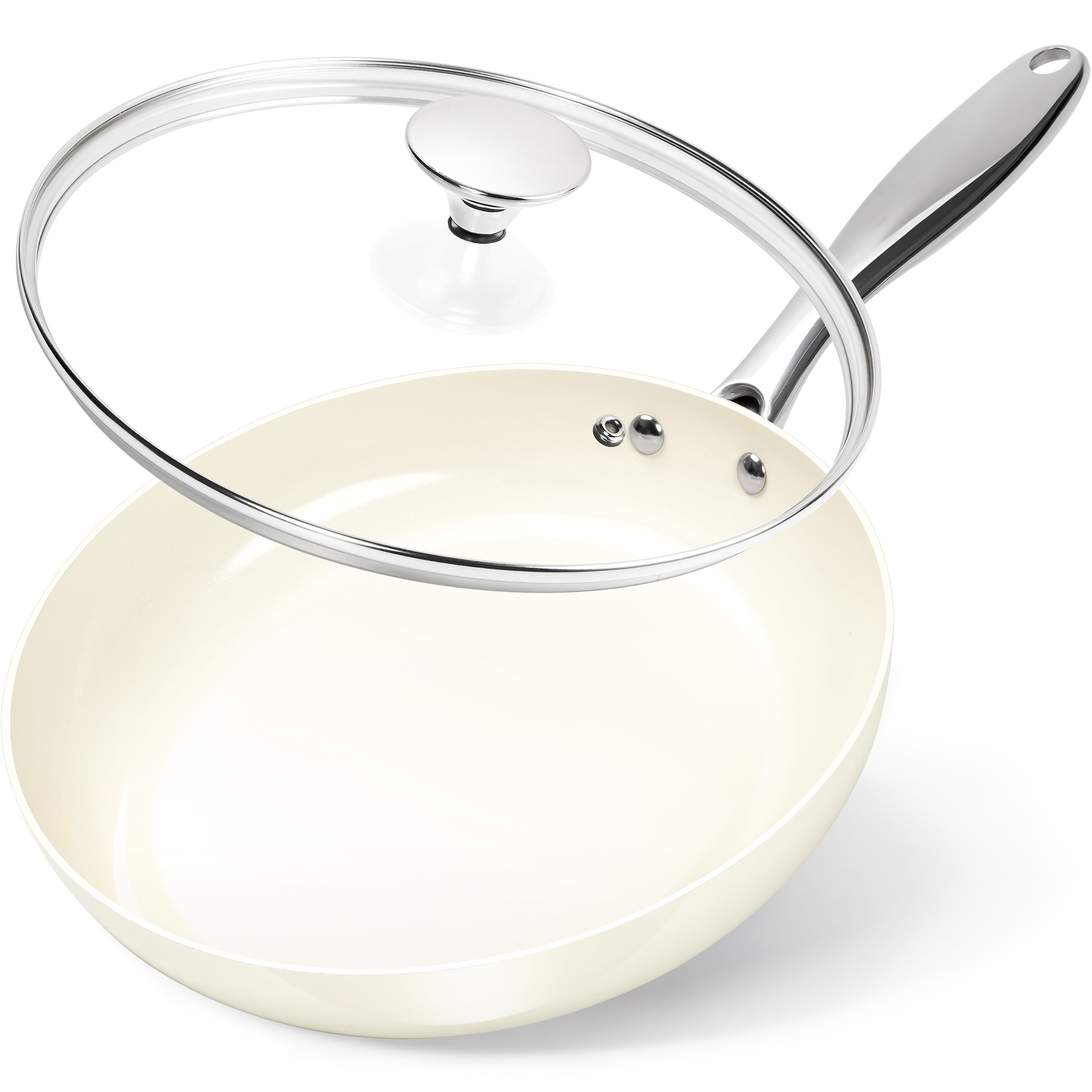 MICHELANGELO Non Stick Frying Pan with Lid, Non Toxic Ceramic Skillet, White
