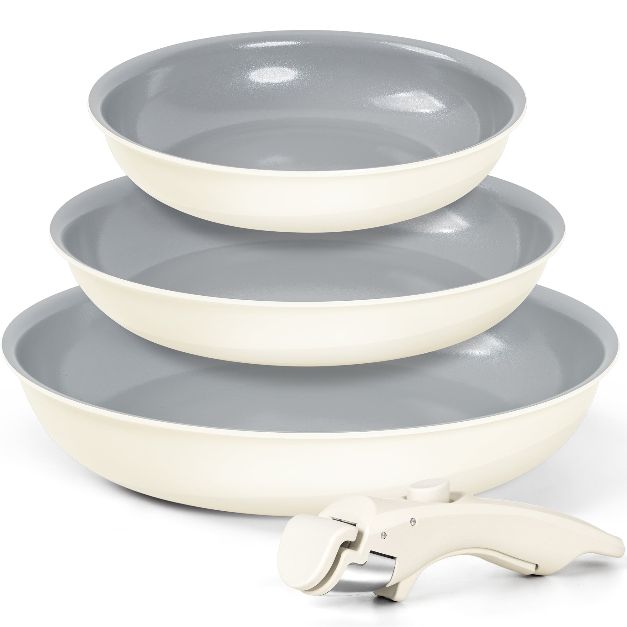 MICHELANGELO Nonstick Frying Pan Set Removable Handle, 8" 9.5" and 11" Frying Pans, Beige