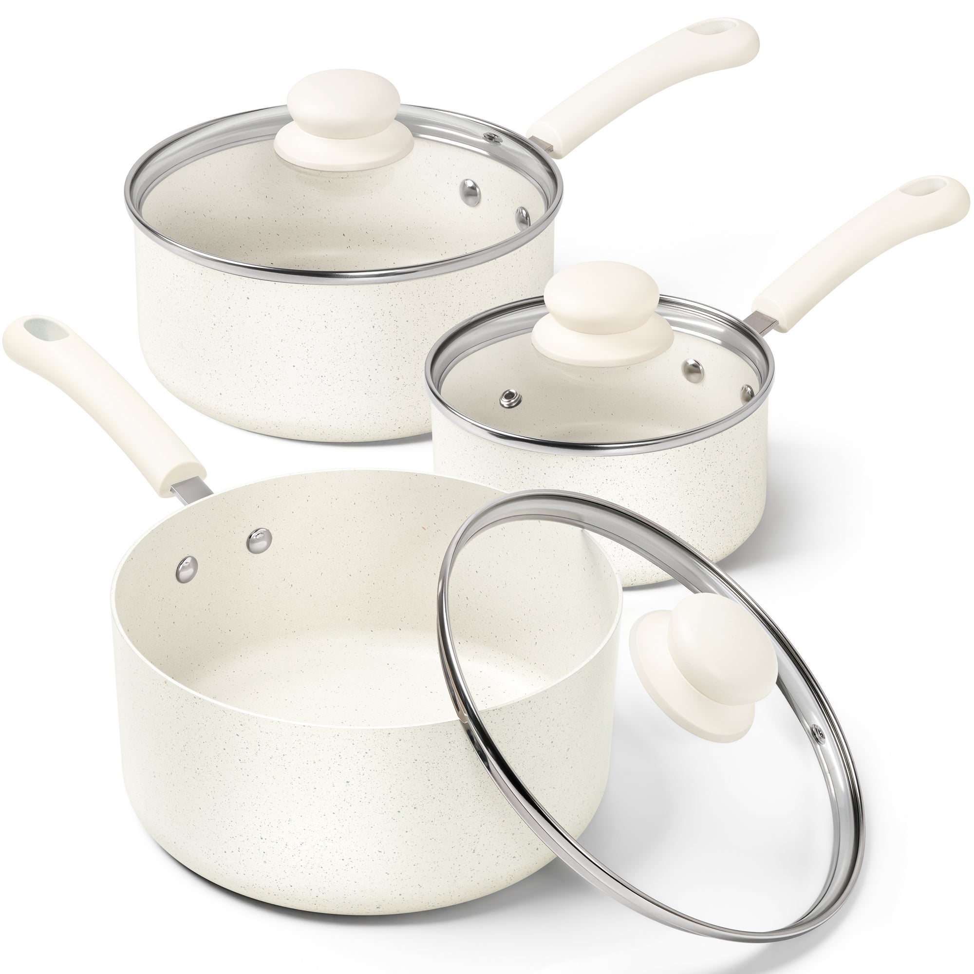 MICHELANGELO Sauce Pan With Lid, Granite Nonstick Saucepans Set, 1QT&2QT&3QT