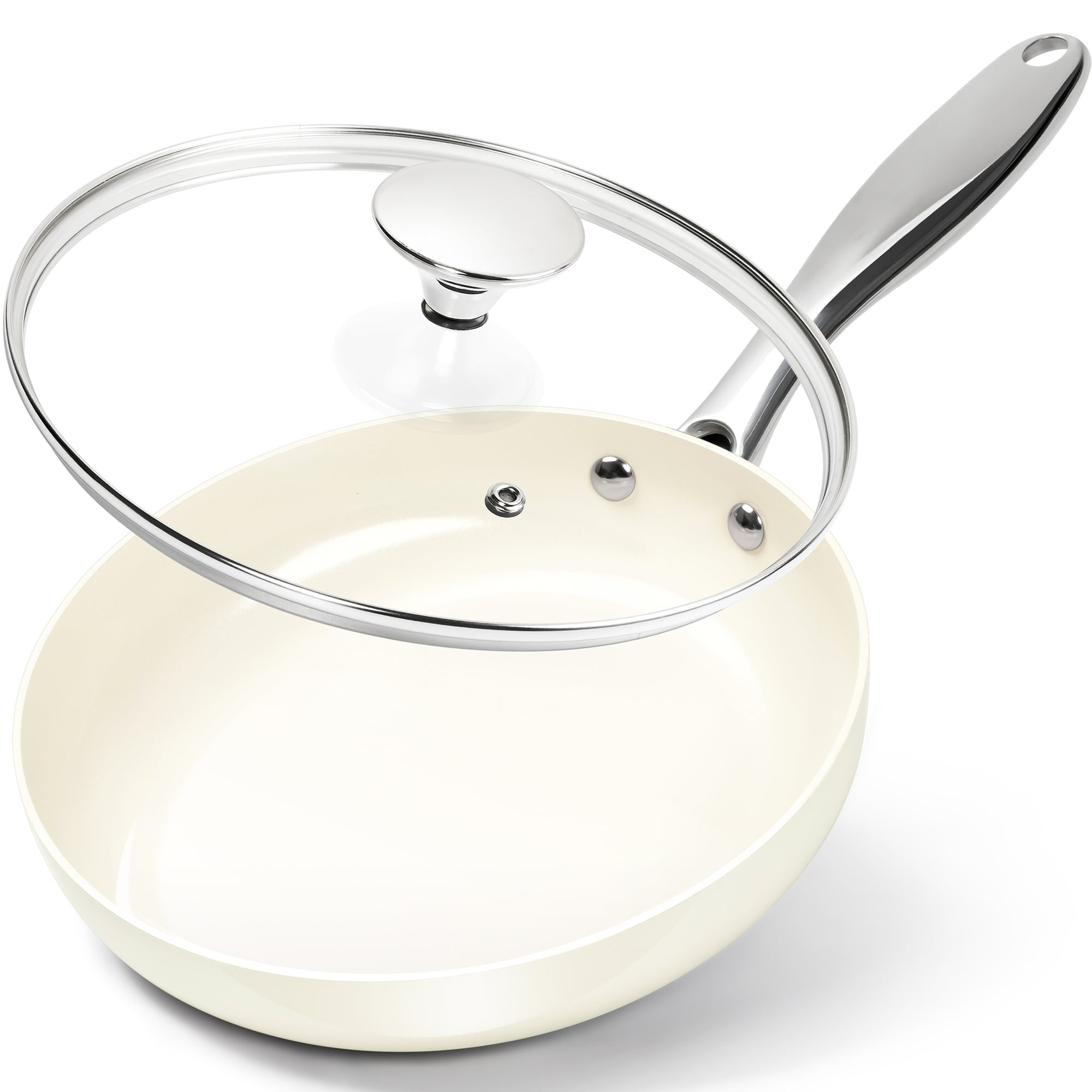 MICHELANGELO Non Stick Frying Pan with Lid, Non Toxic Ceramic Skillet, White