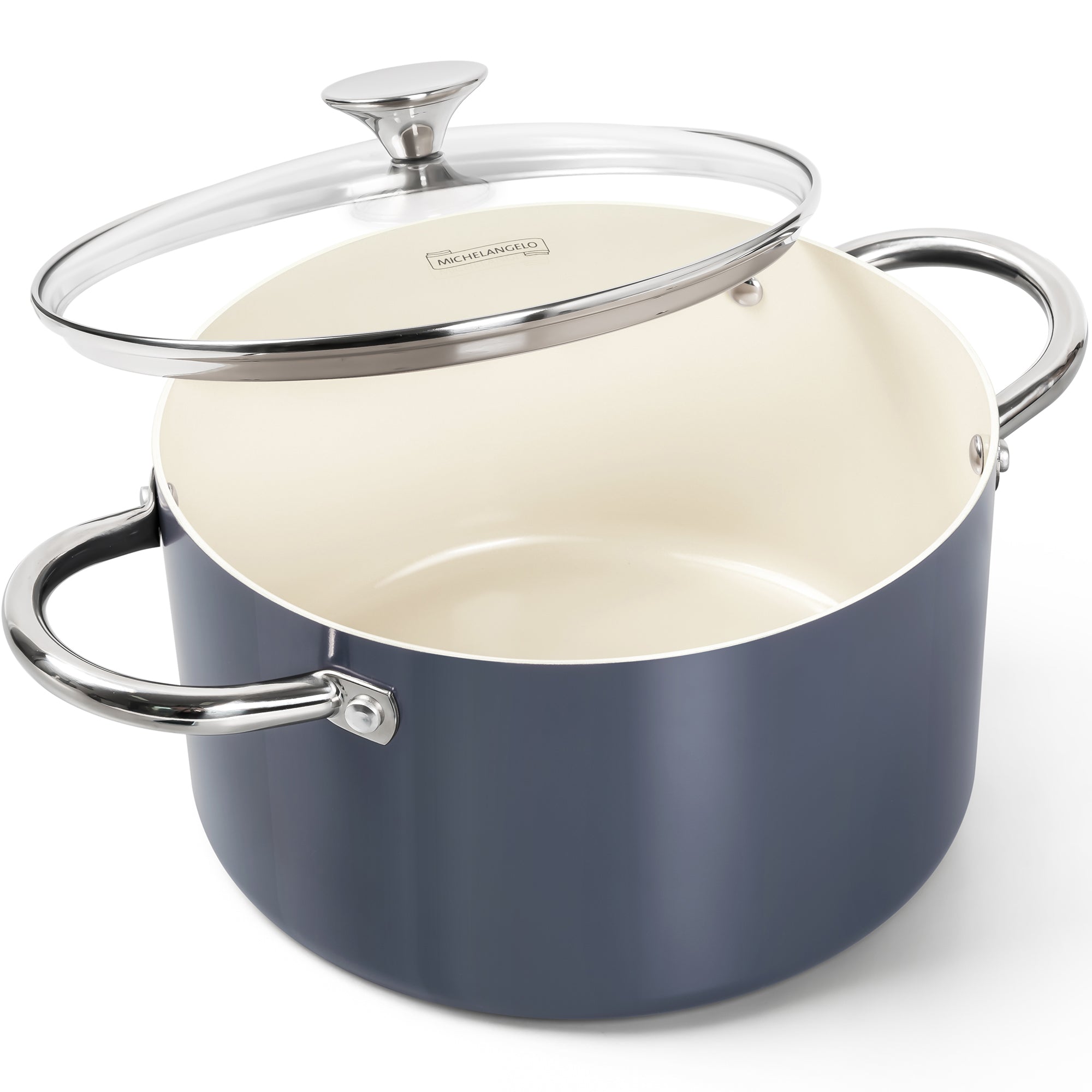 MICHELANGELO Stock Pot with Lid, Nonstick 6 Quart Soup Pot with Ceramic Coating, Haze blue