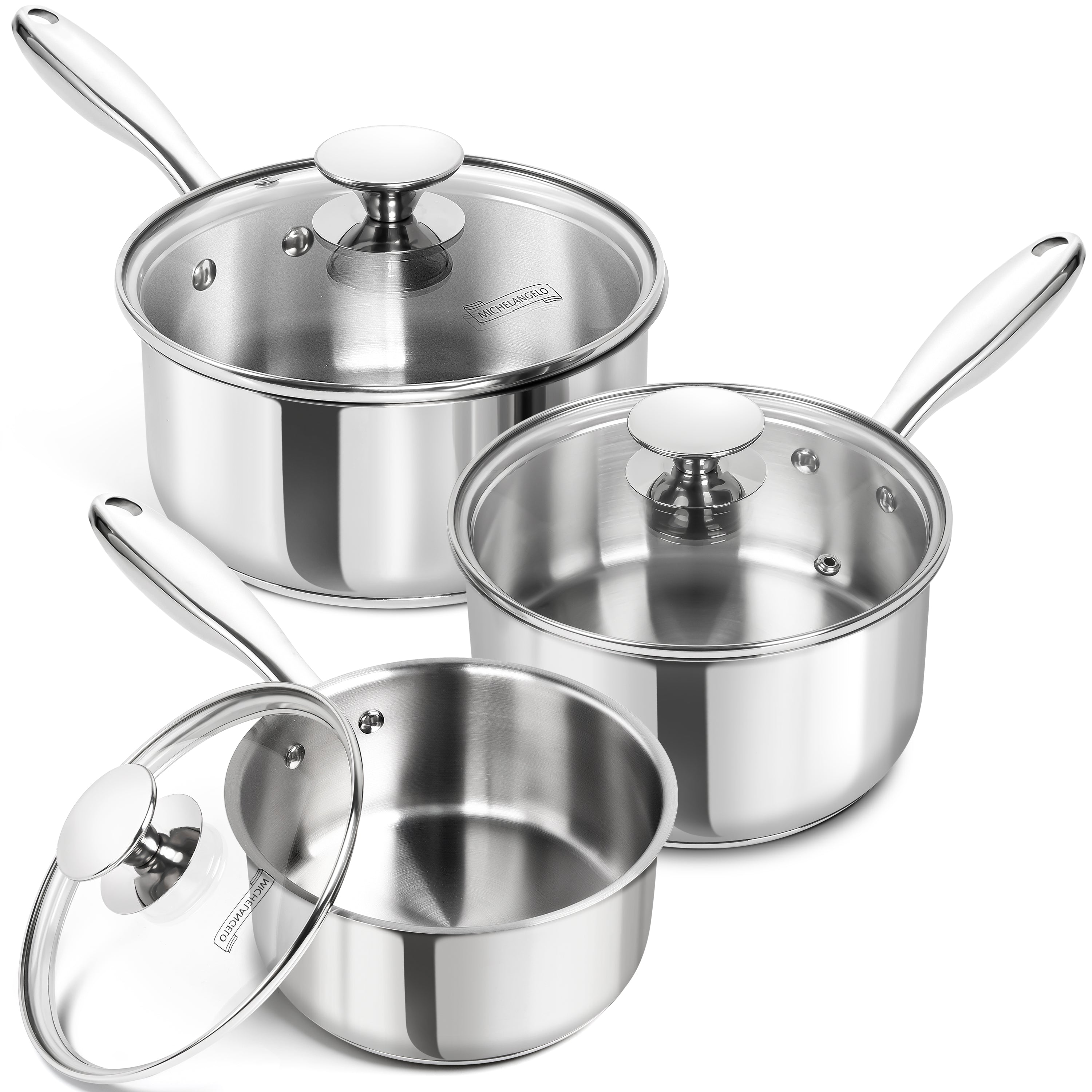 MICHELANGELO Stainless Steel Sauce Pan Set with Lids 1, 2, 3 Qt  Small Stainless Steel Pots