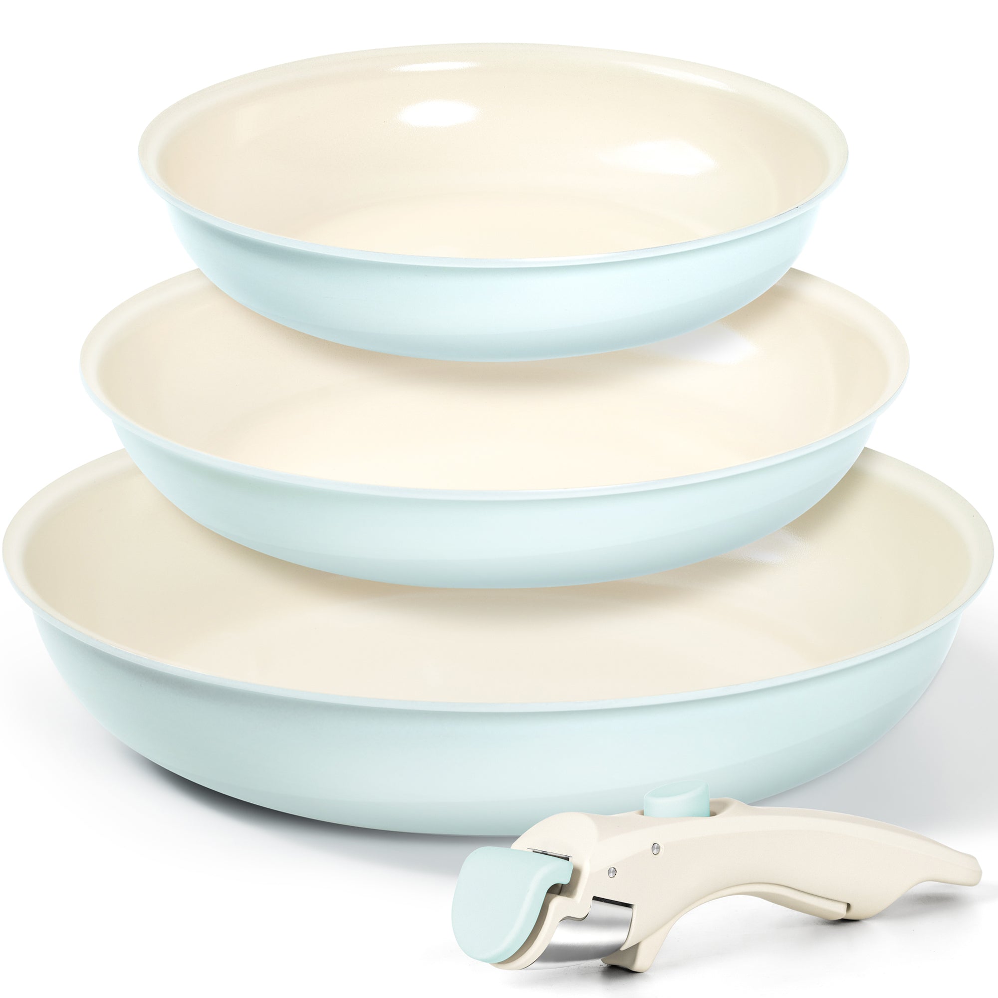 MICHELANGELO Ceramic Frying Pan Set, 8" 9.5" and 11" Fry Pans with Removable Handle, Blue