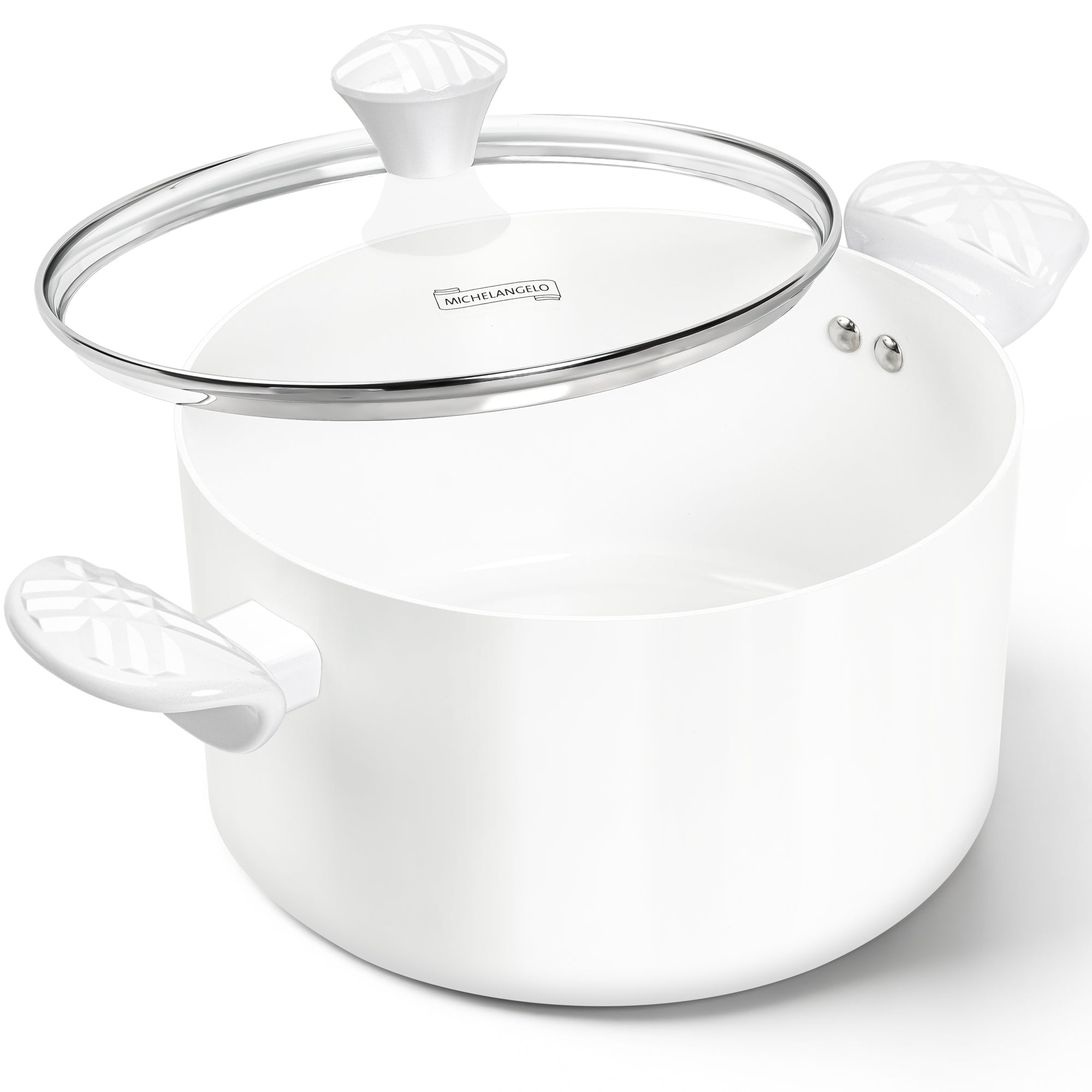 MICHELANGELO Stock Pot with Lid - 6 QT Nonstick Ceramic Cooking Pot, white