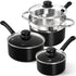 MICHELANGELO Nonstick 1QT & 2QT & 3QT Saucepan with Steamer, Black