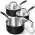 MICHELANGELO Stainless Steel Saucepan Set,Tiply-Base Sauce Pan with Lids-1QT & 2QT & 3QT