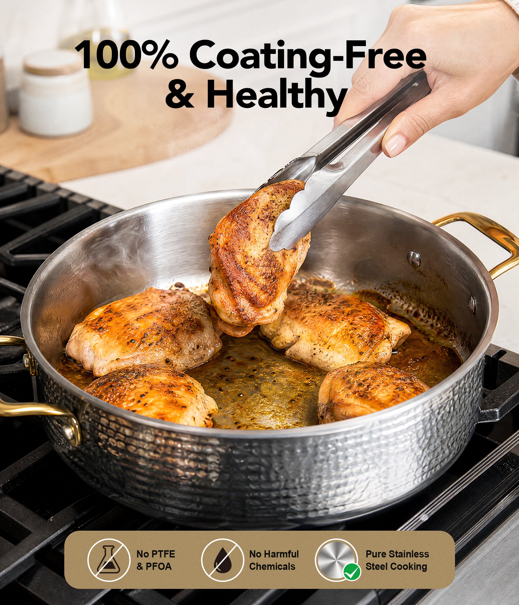 MICHELANGELO 12 Inch Triply Stainless Steel Saute Pan with Lid
