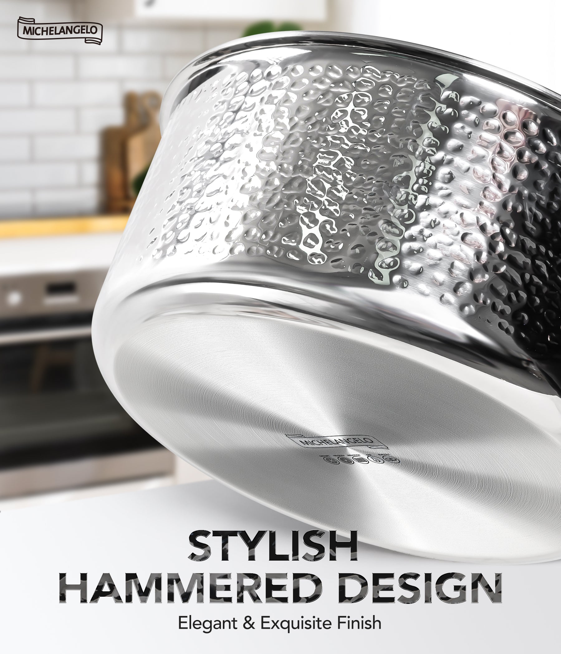 Michelangelo Luxury Hammered Triply Stainless Steel Saucepan Set,1.5QT & 2QT & 3QT