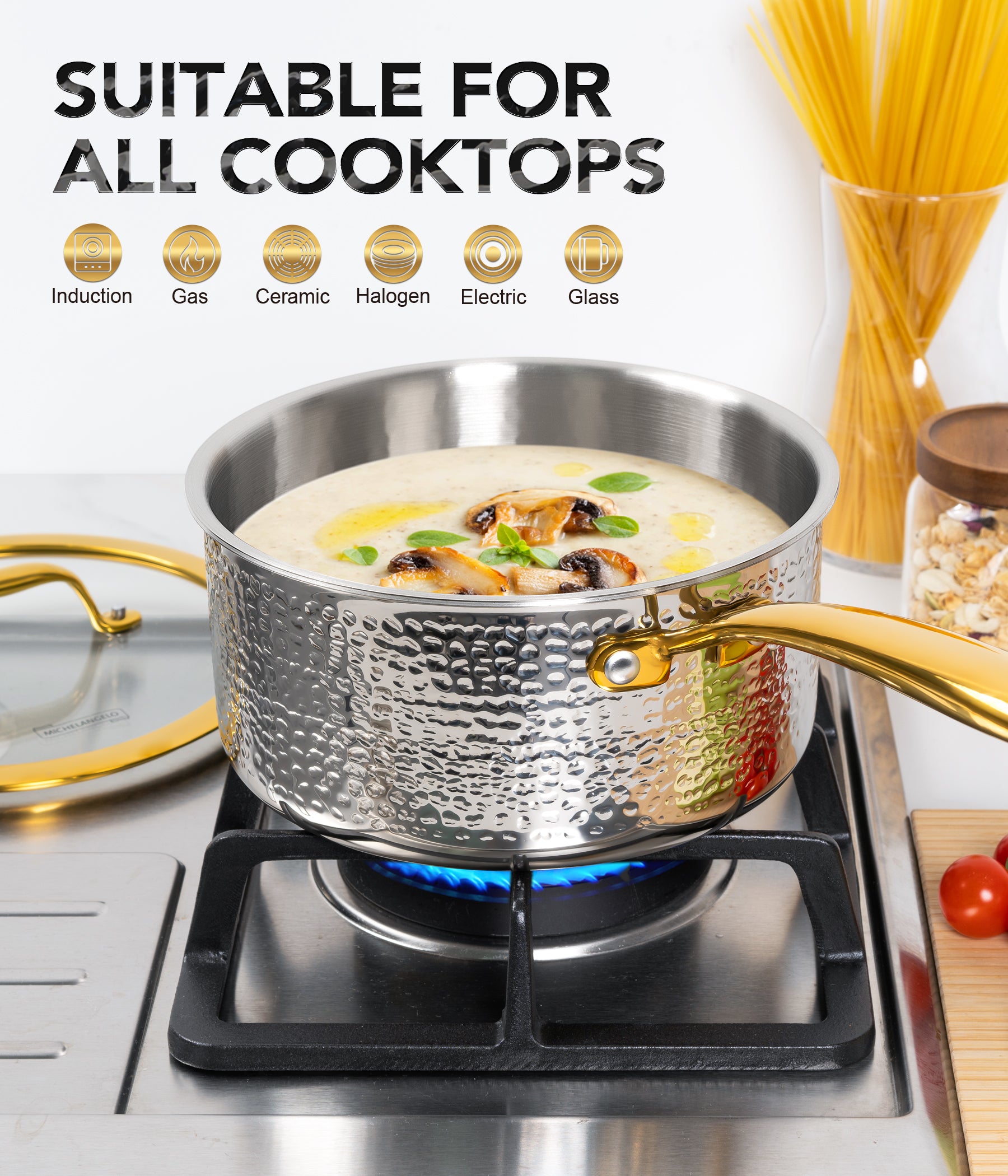 Michelangelo Luxury Hammered Triply Stainless Steel Saucepan Set,1.5QT & 2QT & 3QT