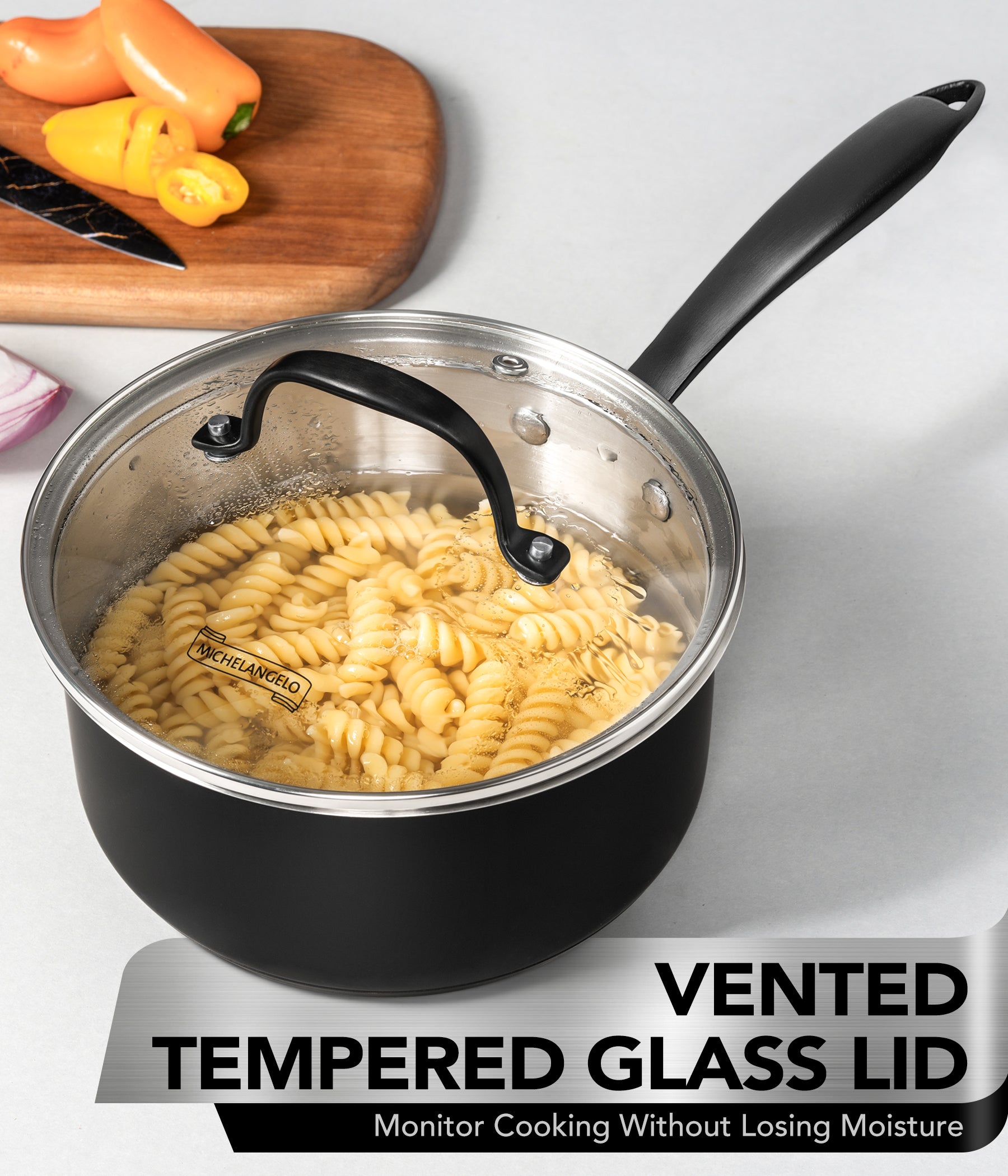 MICHELANGELO Stainless Steel Saucepan Set,Tiply-Base Sauce Pan with Lids-1QT & 2QT & 3QT