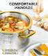 Michelangelo Triply Luxury Hammered Stainless Steel with Lid & Golden Handle Stockpot - 6QT