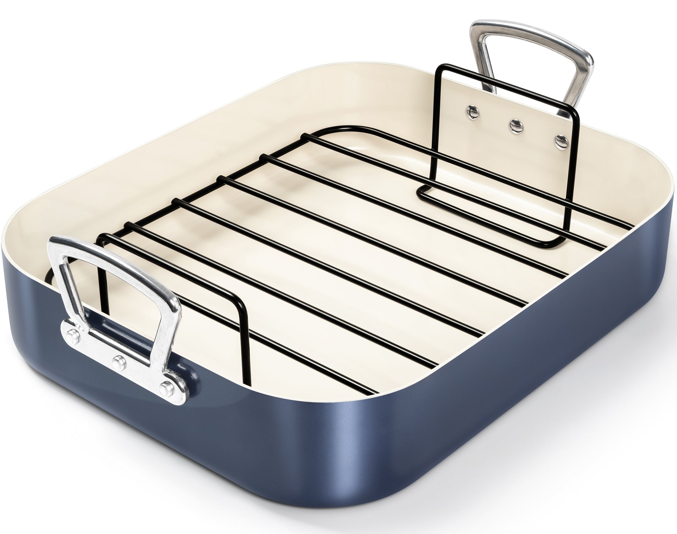 MICHELANGELO Nonstick Ceramic Roasting Pan with Rack，15 Inch x 13 Inch - Haze Blue