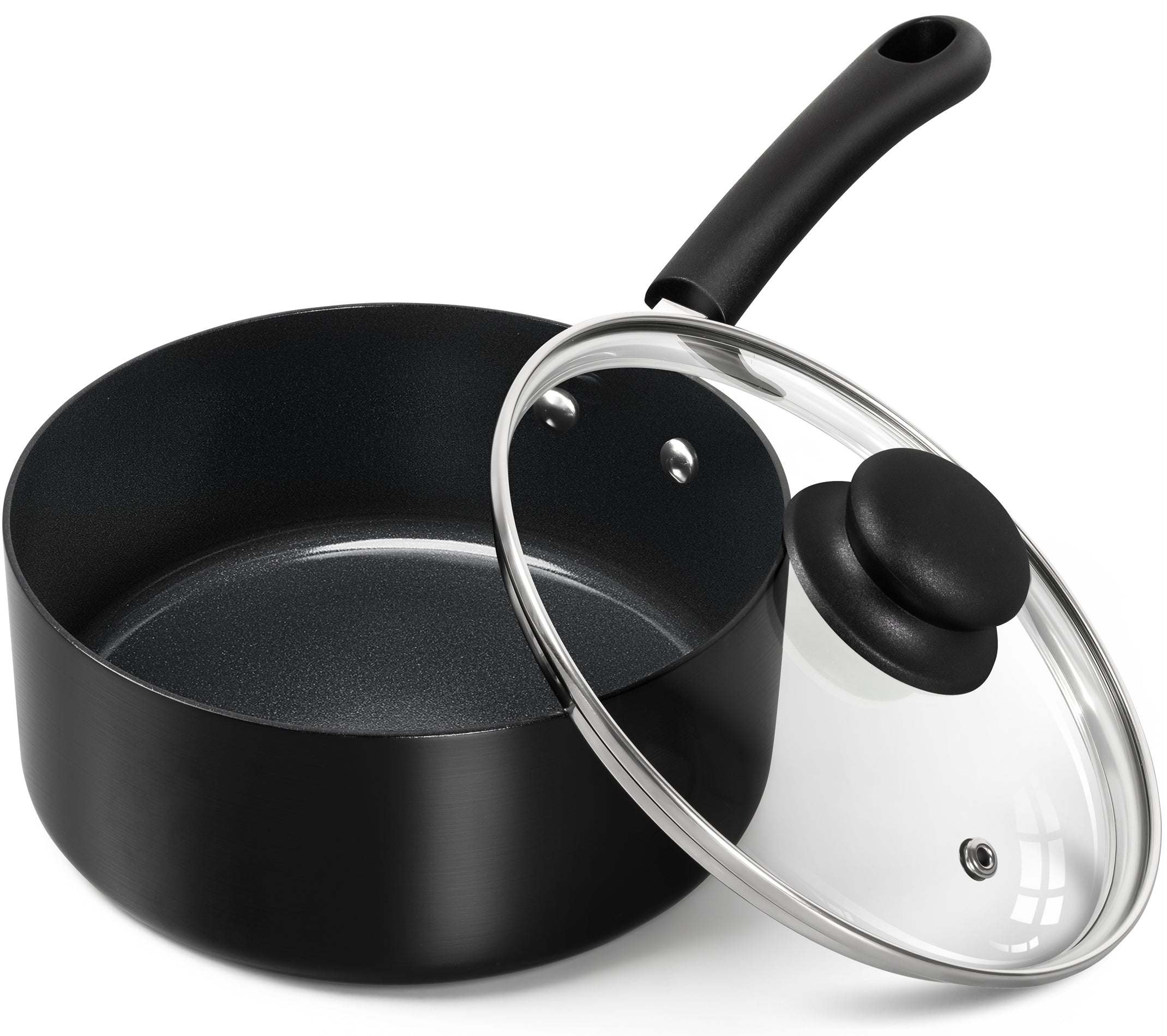 MICHELANGELO Nonstick Saucepan with Lid Ceramic Small Sauce Pan, Black