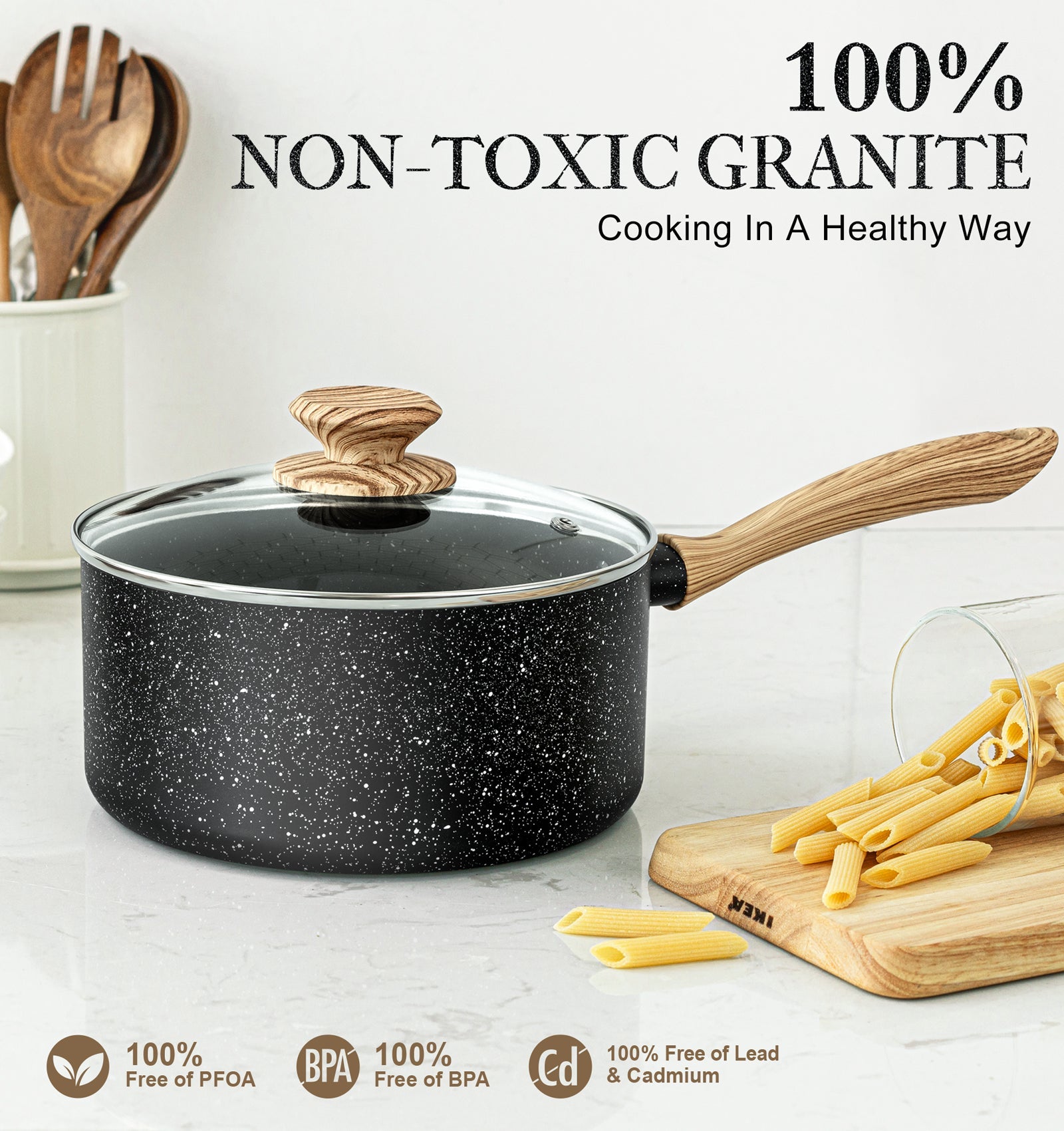 MICHELANGELO Saucepan with Lid, Nonstick 3 Quart Sauce Pan with Granite Coatings