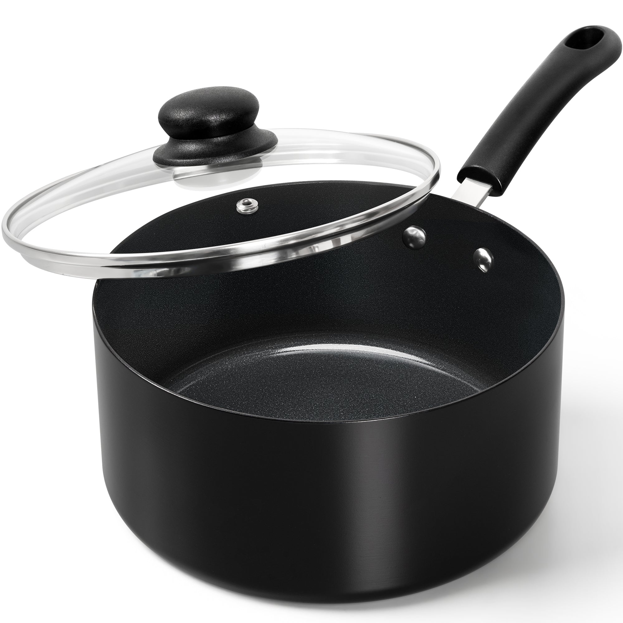 MICHELANGELO Nonstick Saucepan with Lid Ceramic Small Sauce Pan, Black