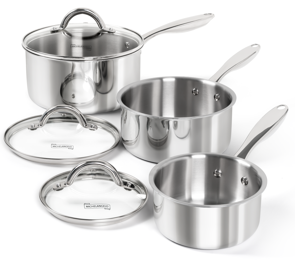 MICHELANGELO Saucepan Set 6pc, Triply Stainless Steel Sauce Pan with Lids 1QT & 2QT &3QT