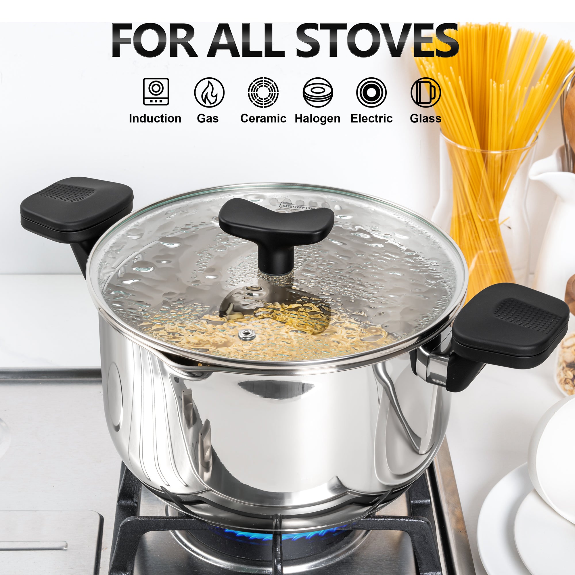 MICHELANGELO Stainless Steel Pasta Pot with Strainer Lid 6 Qt Spaghetti Pot