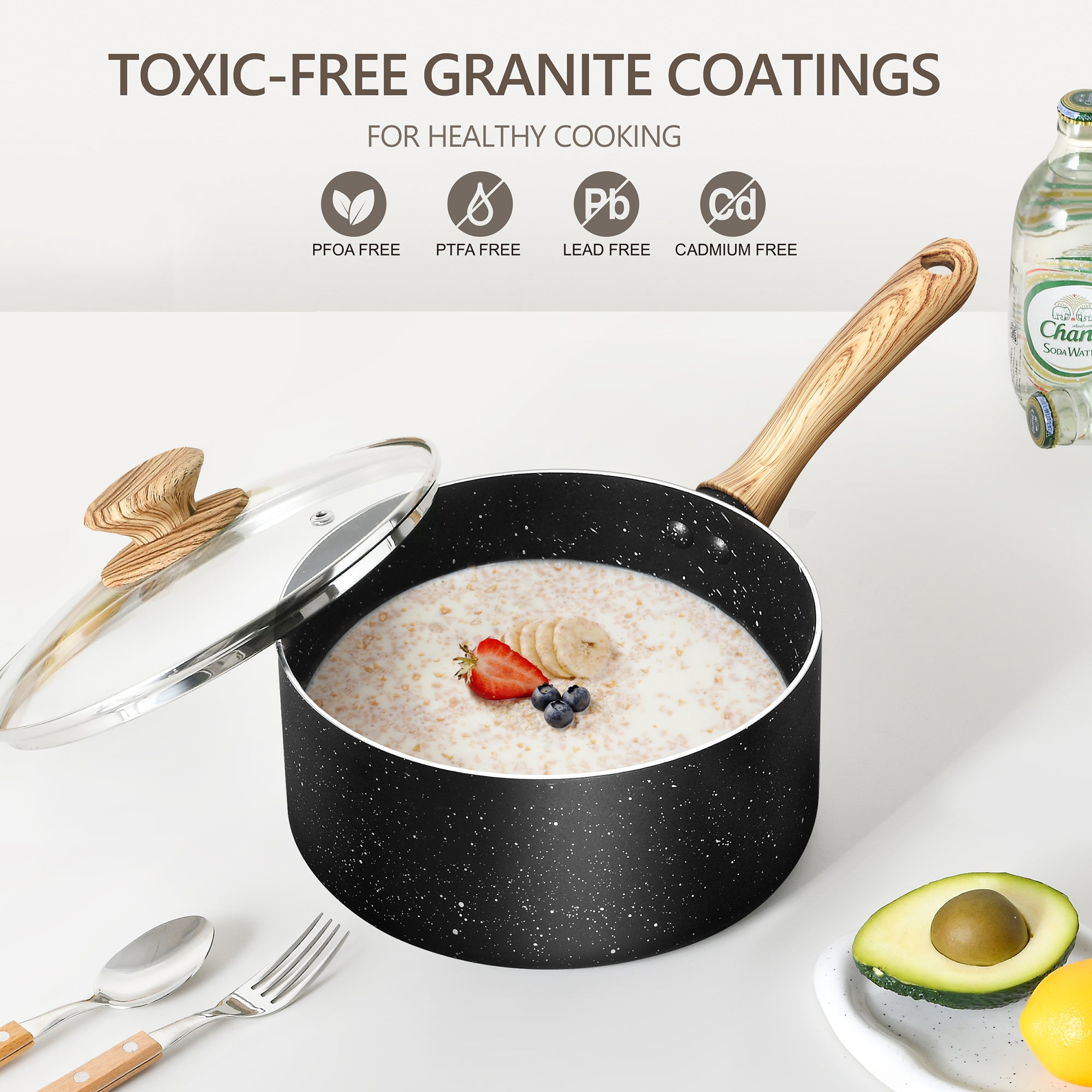 MICHELANGELO Saucepan with Lid, Nonstick 3 Quart Sauce Pan with Granite Coatings